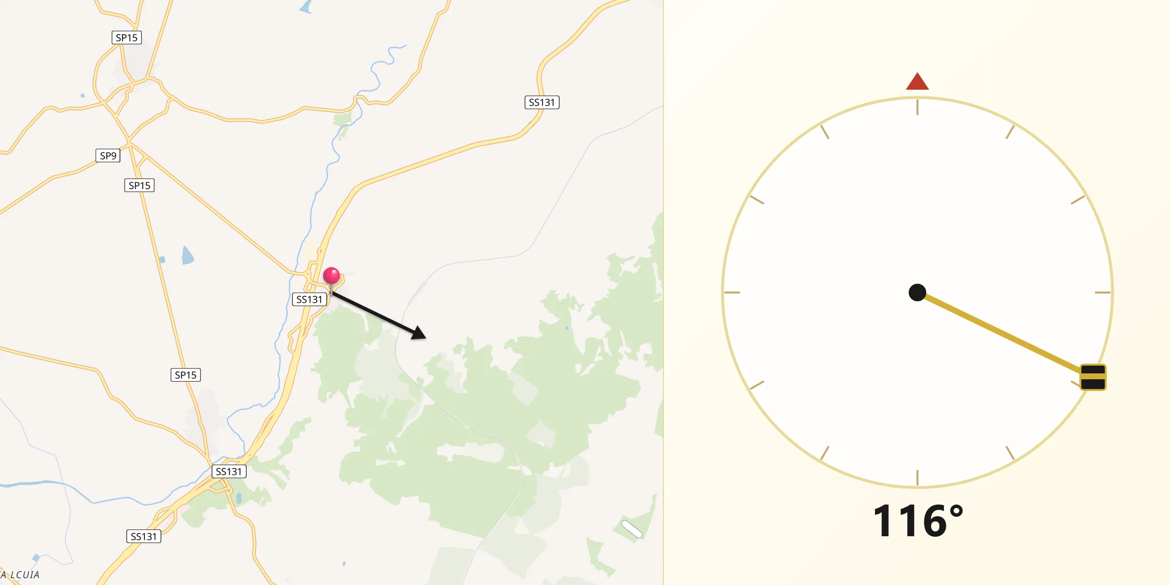 Direzione della Qibla da Bauladu