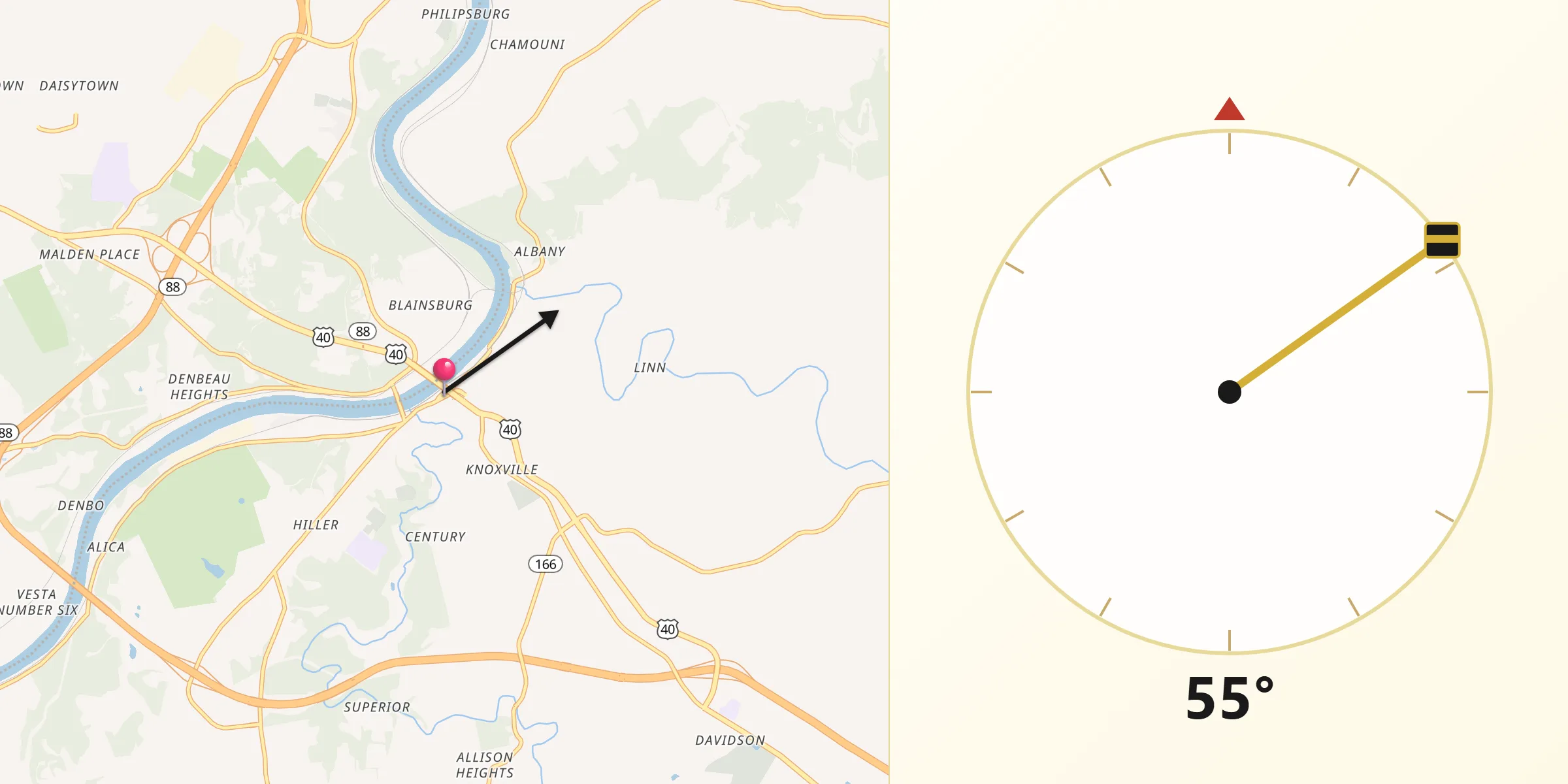 Dirección de la Qibla desde Brownsville