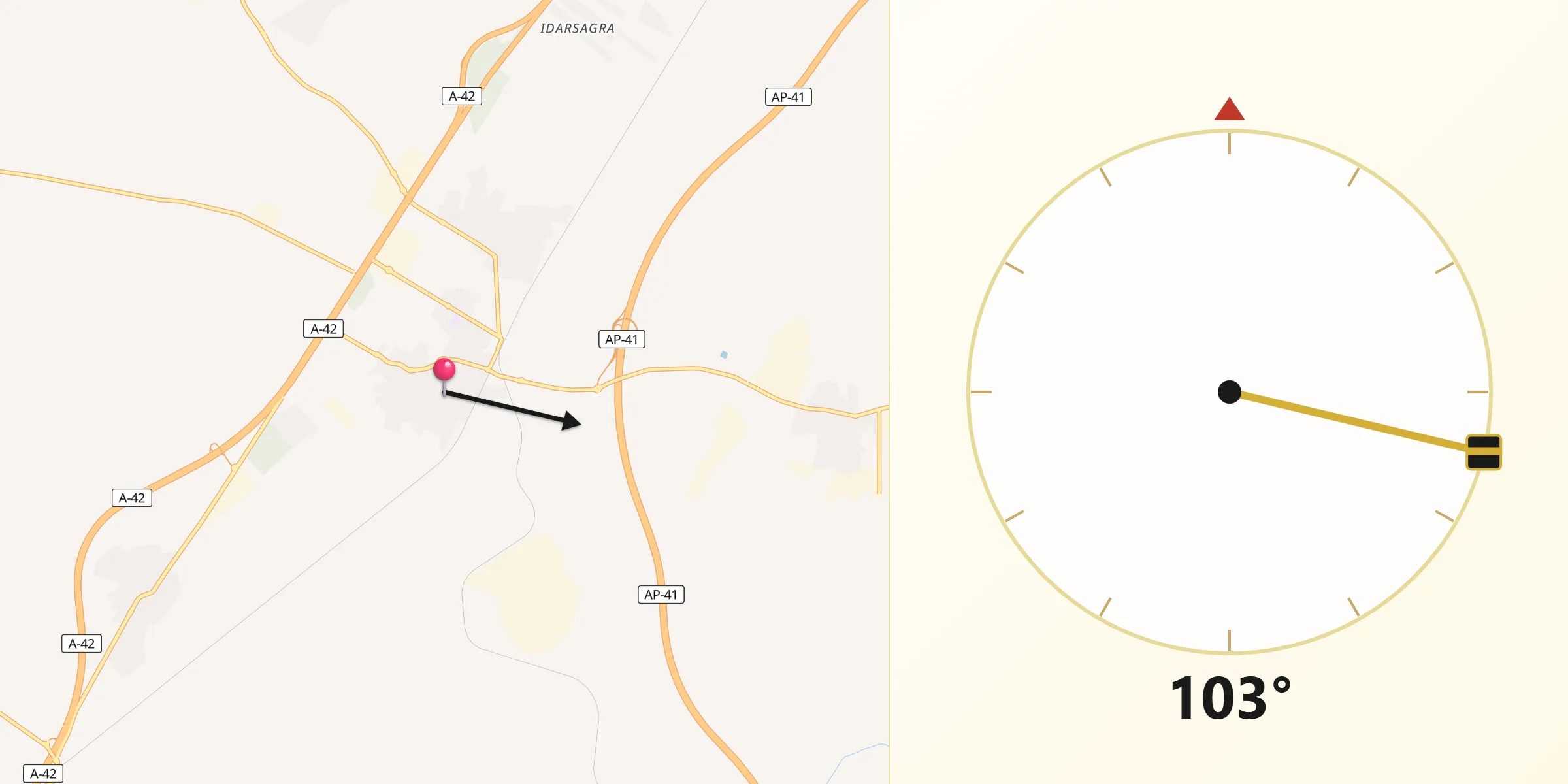 Dirección de la Qibla desde Villaluenga de la Sagra