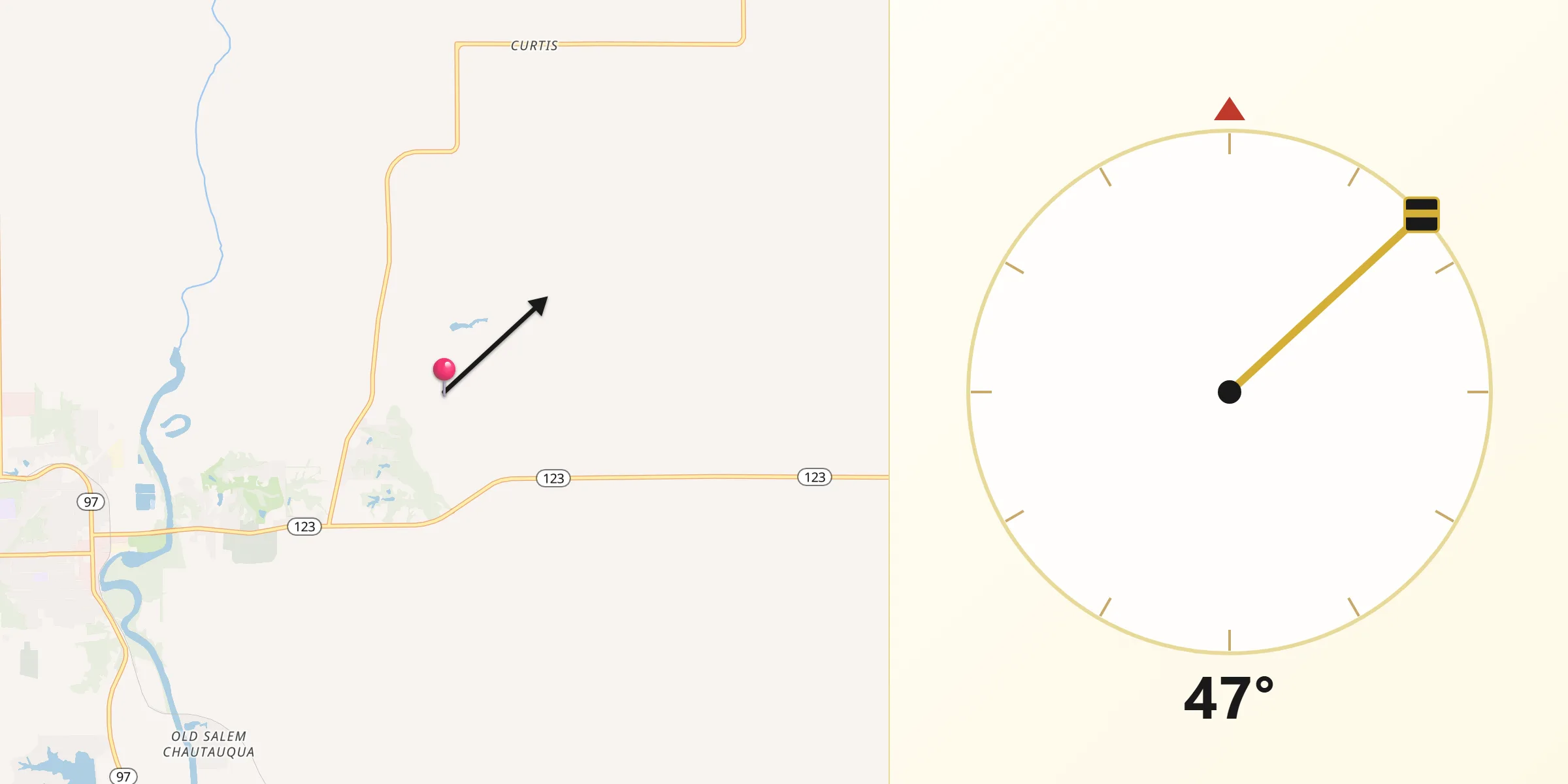 Qibla Direction from Menard County