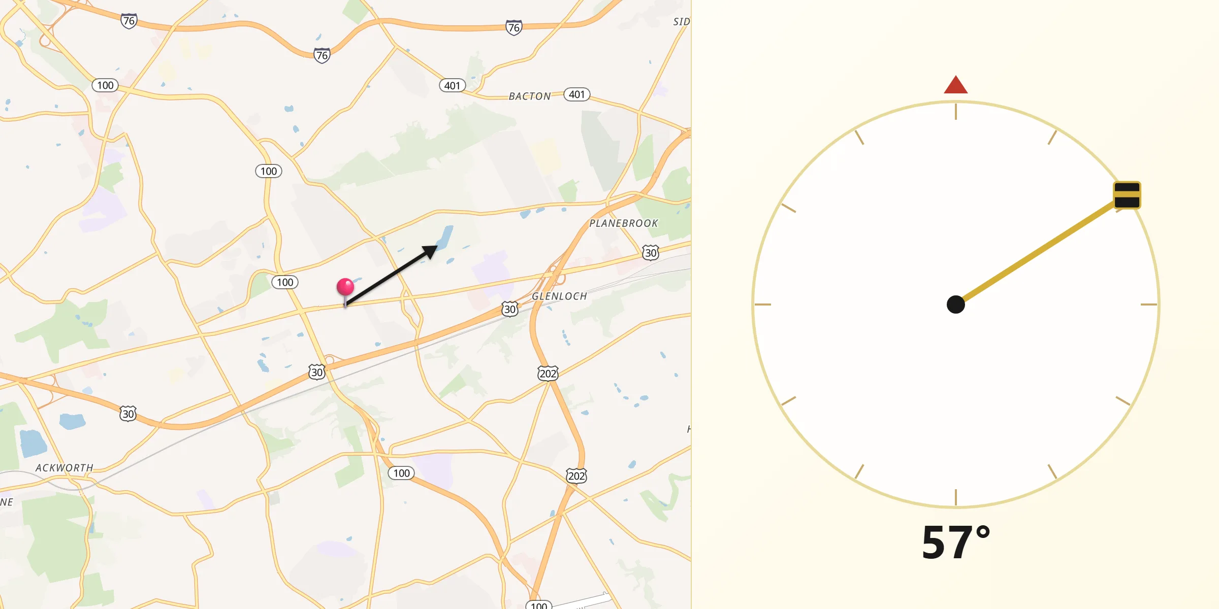 Qibla Direction from Exton