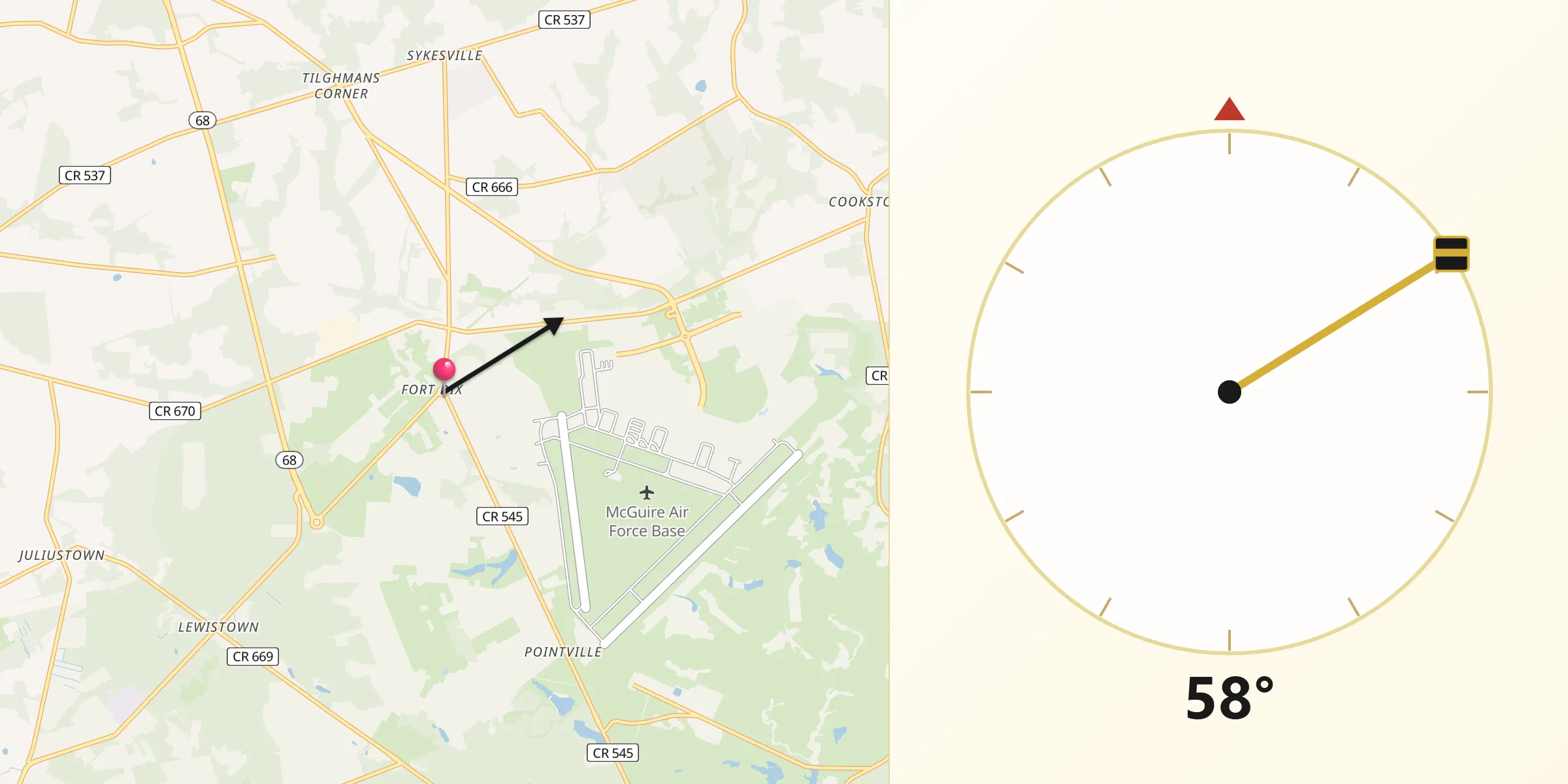 Qibla Direction from Fort Dix
