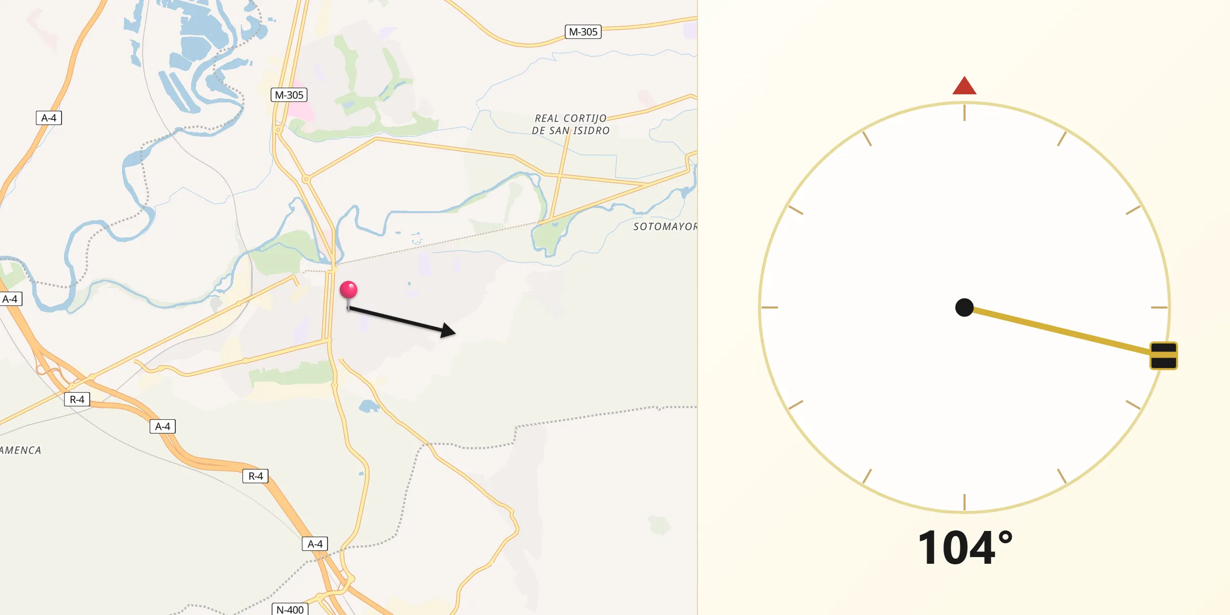 Dirección de la Qibla desde Aranjuez