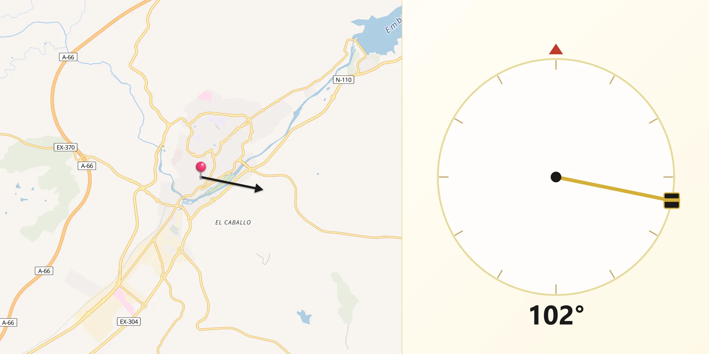 Dirección de la Qibla desde Plasencia