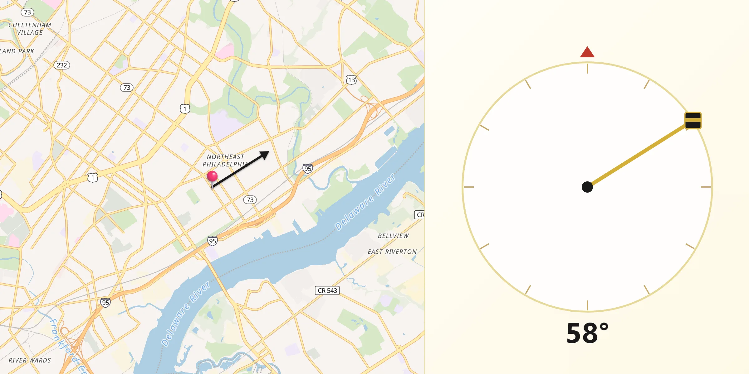 Qibla Direction from Tacony