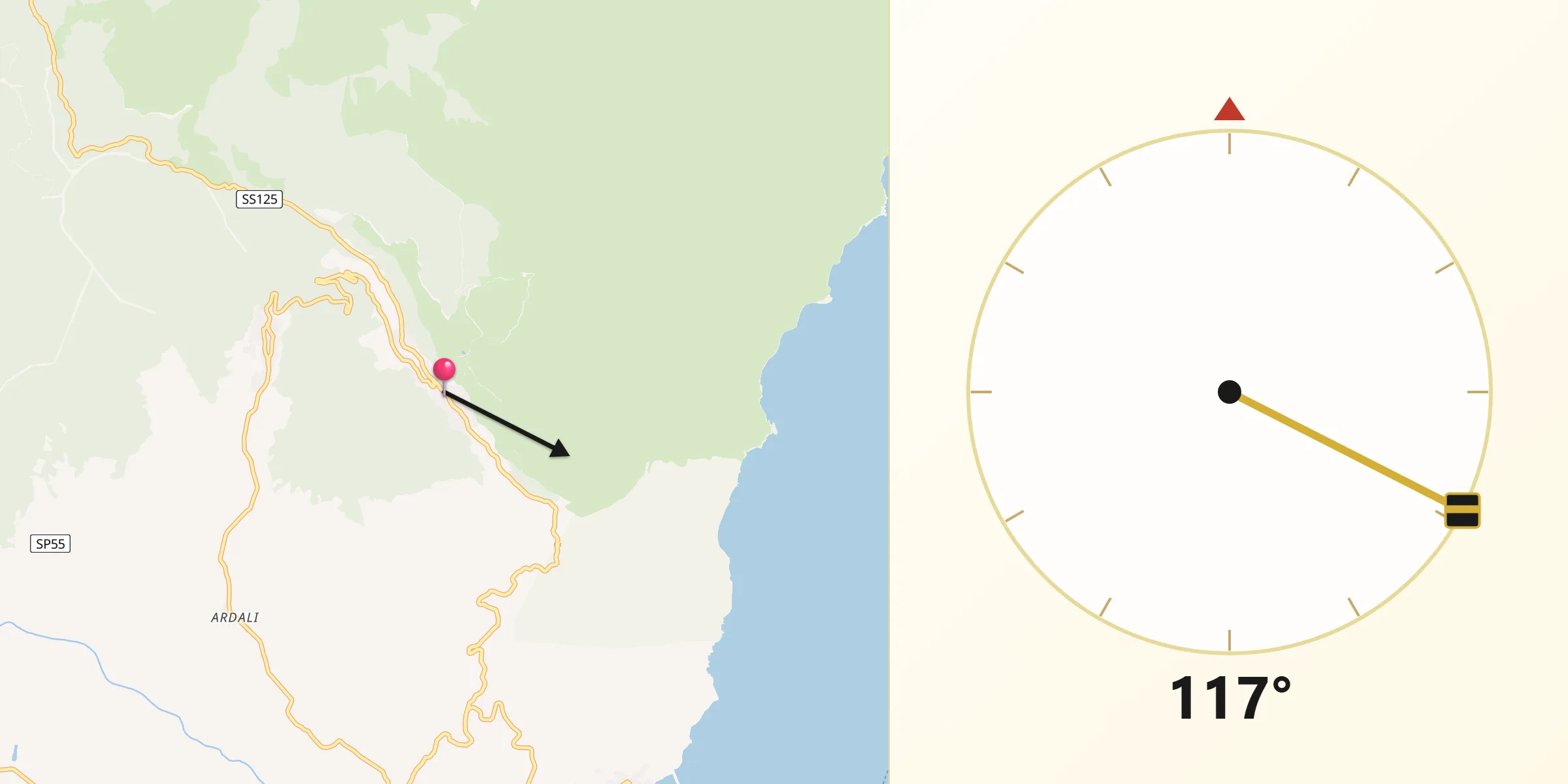 Direzione della Qibla da Baunei