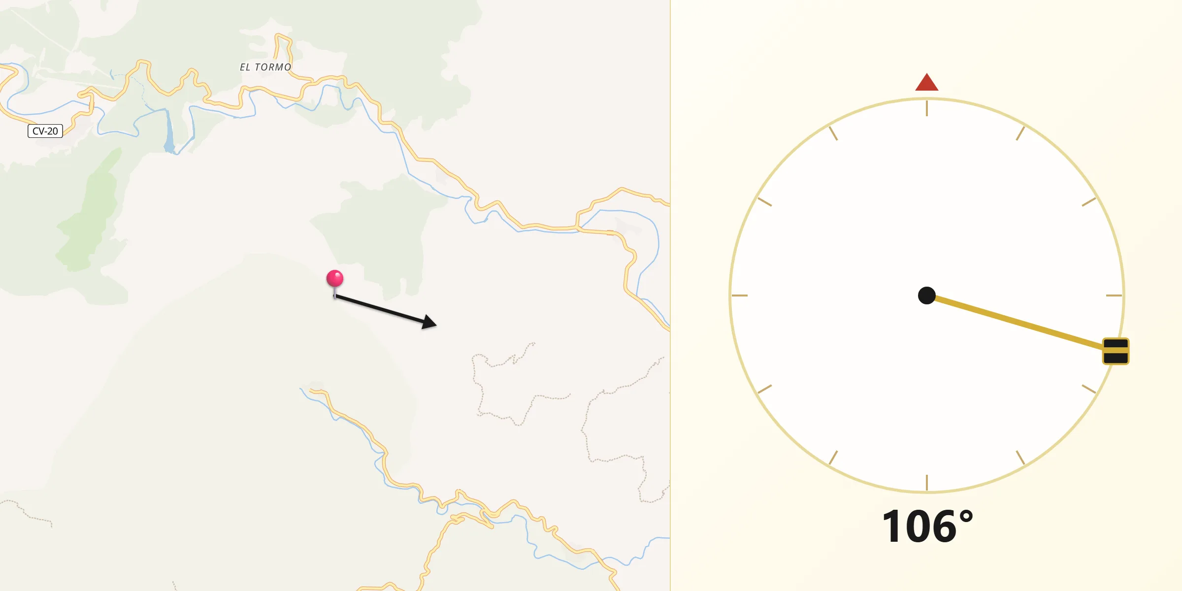 Dirección de la Qibla desde Fuentes de Ayódar