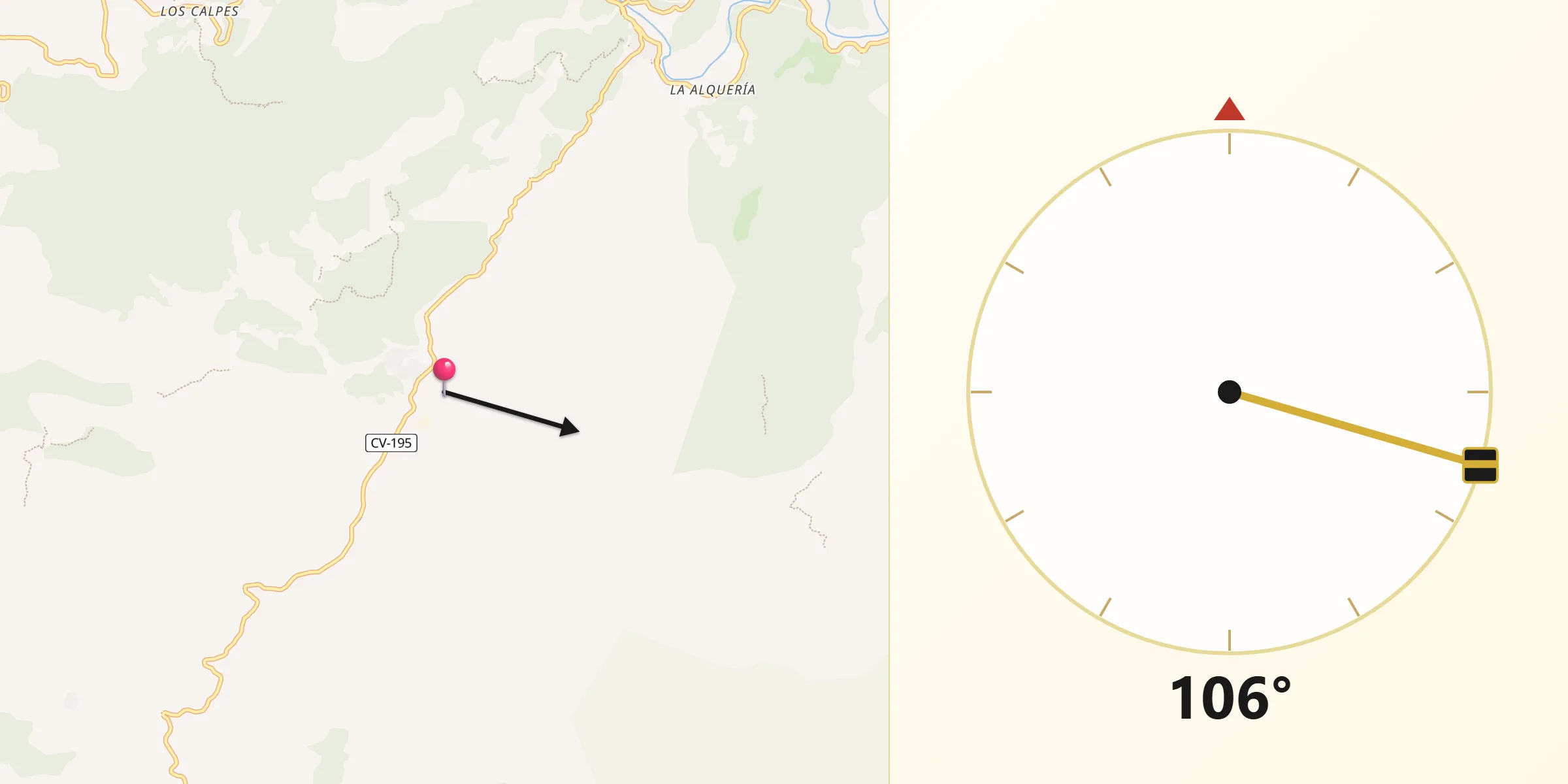 Dirección de la Qibla desde Montán