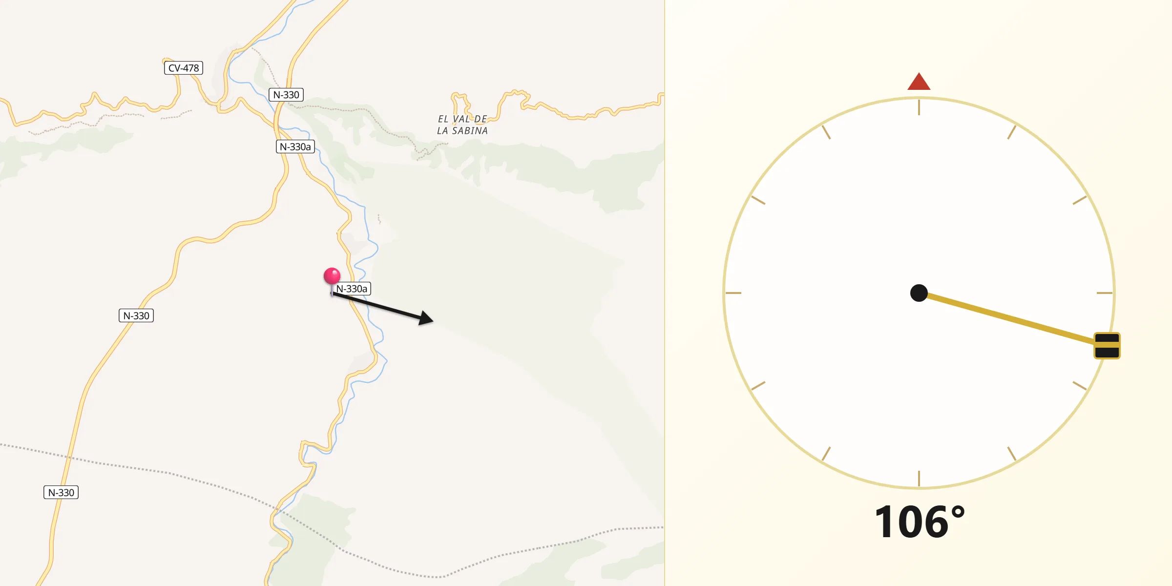 Dirección de la Qibla desde Casas Altas