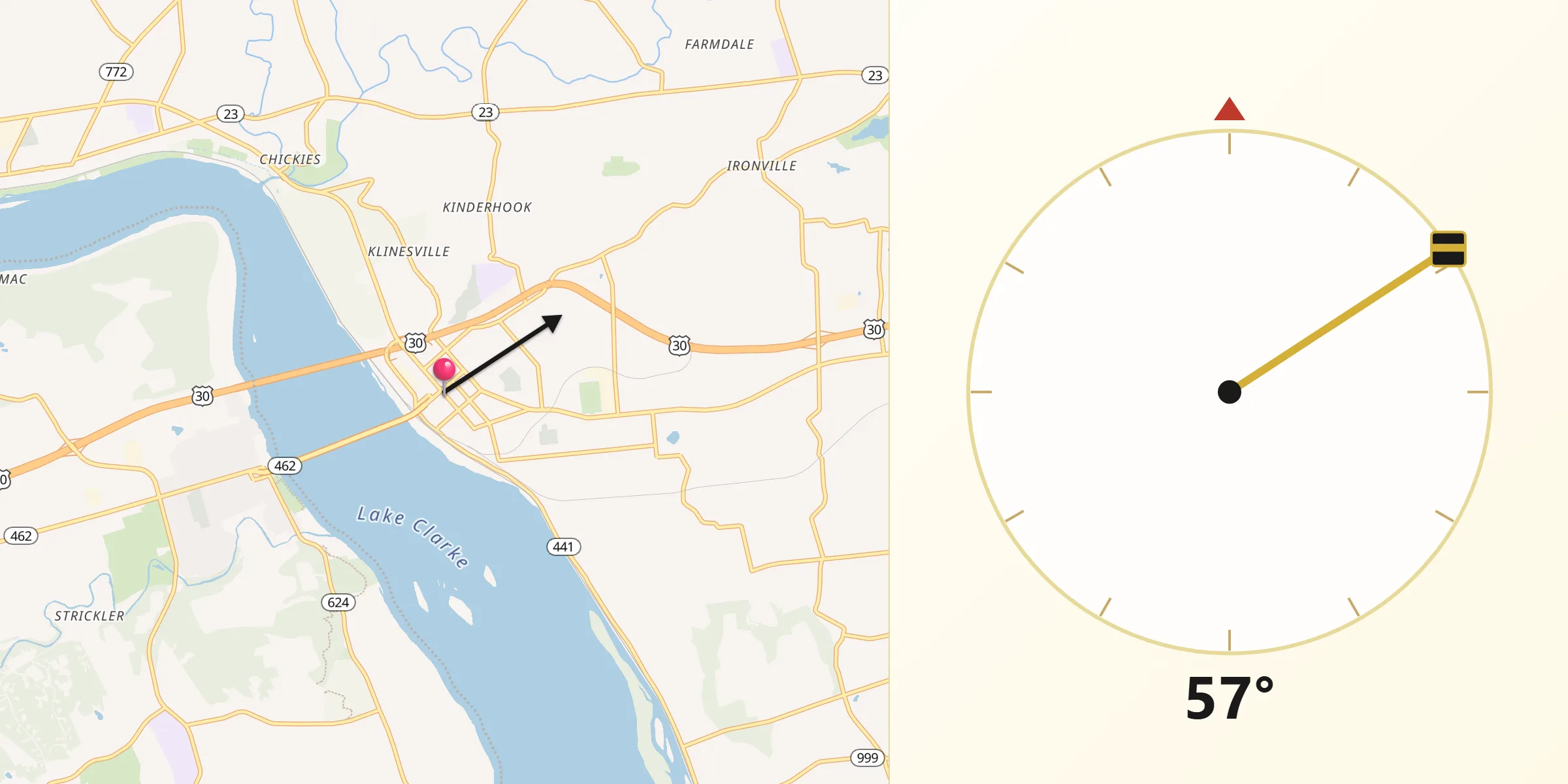 Dirección de la Qibla desde Columbia