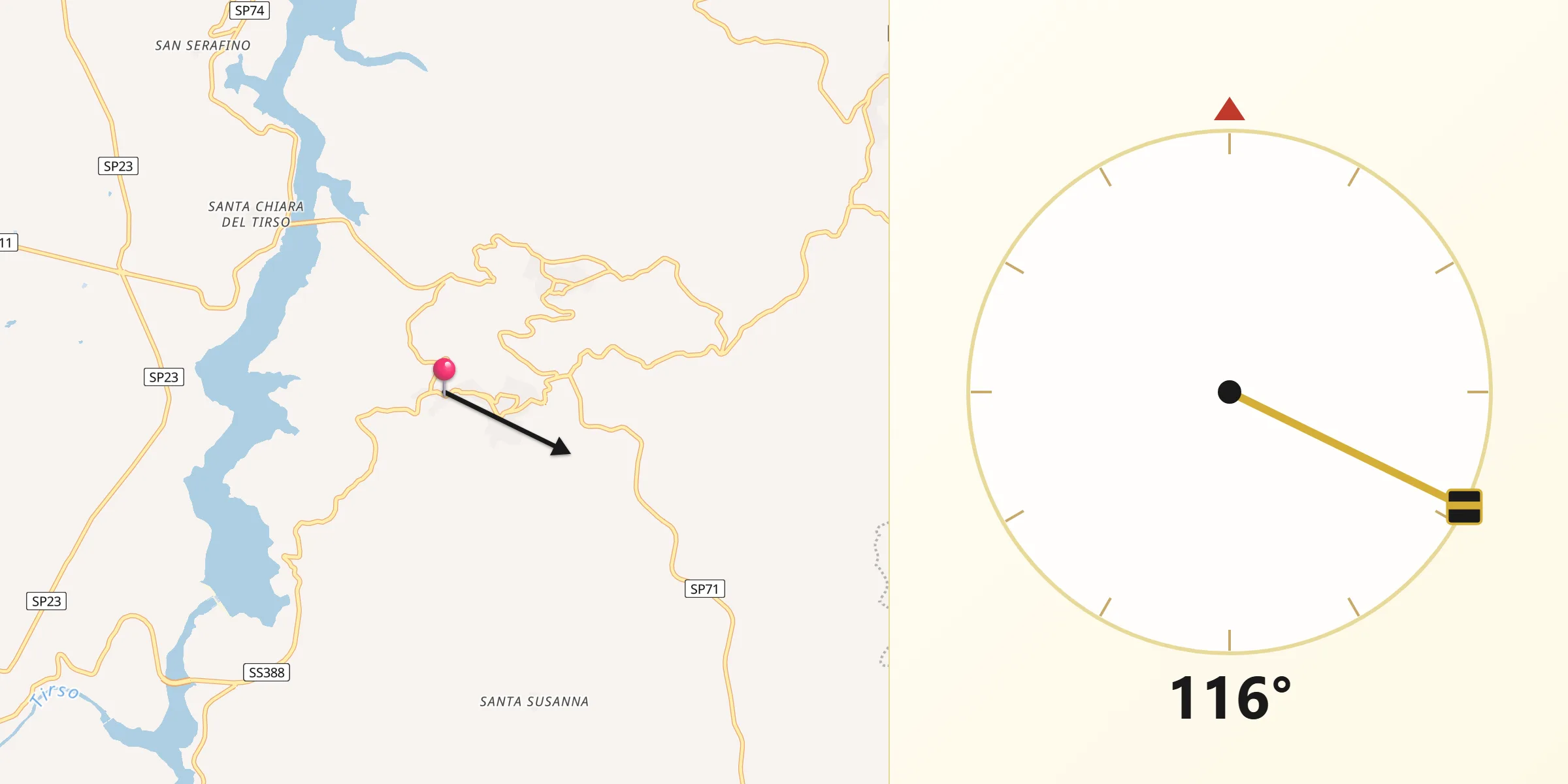 Direzione della Qibla da Busachi