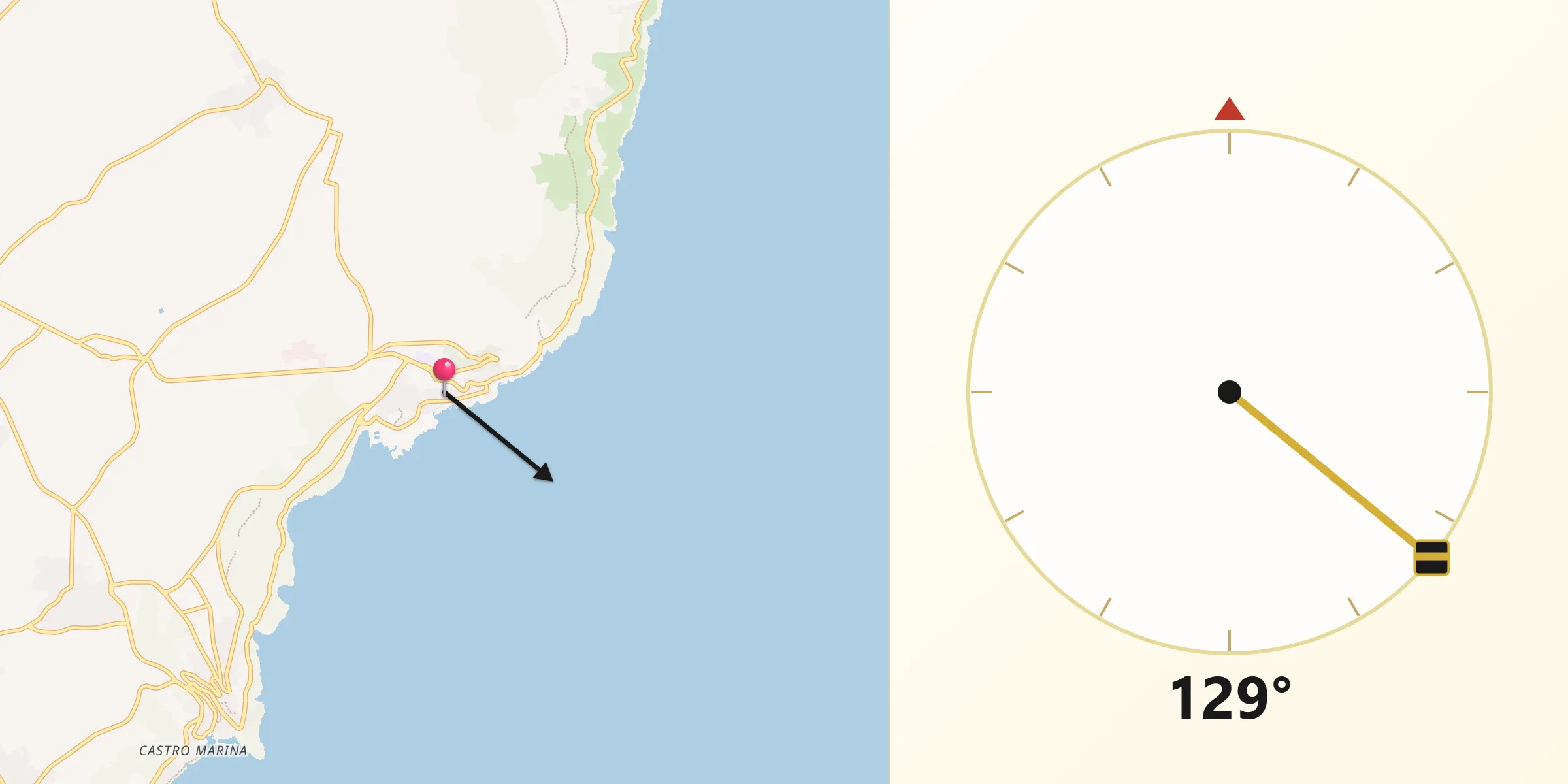 Direzione della Qibla da Santa Cesarea Terme
