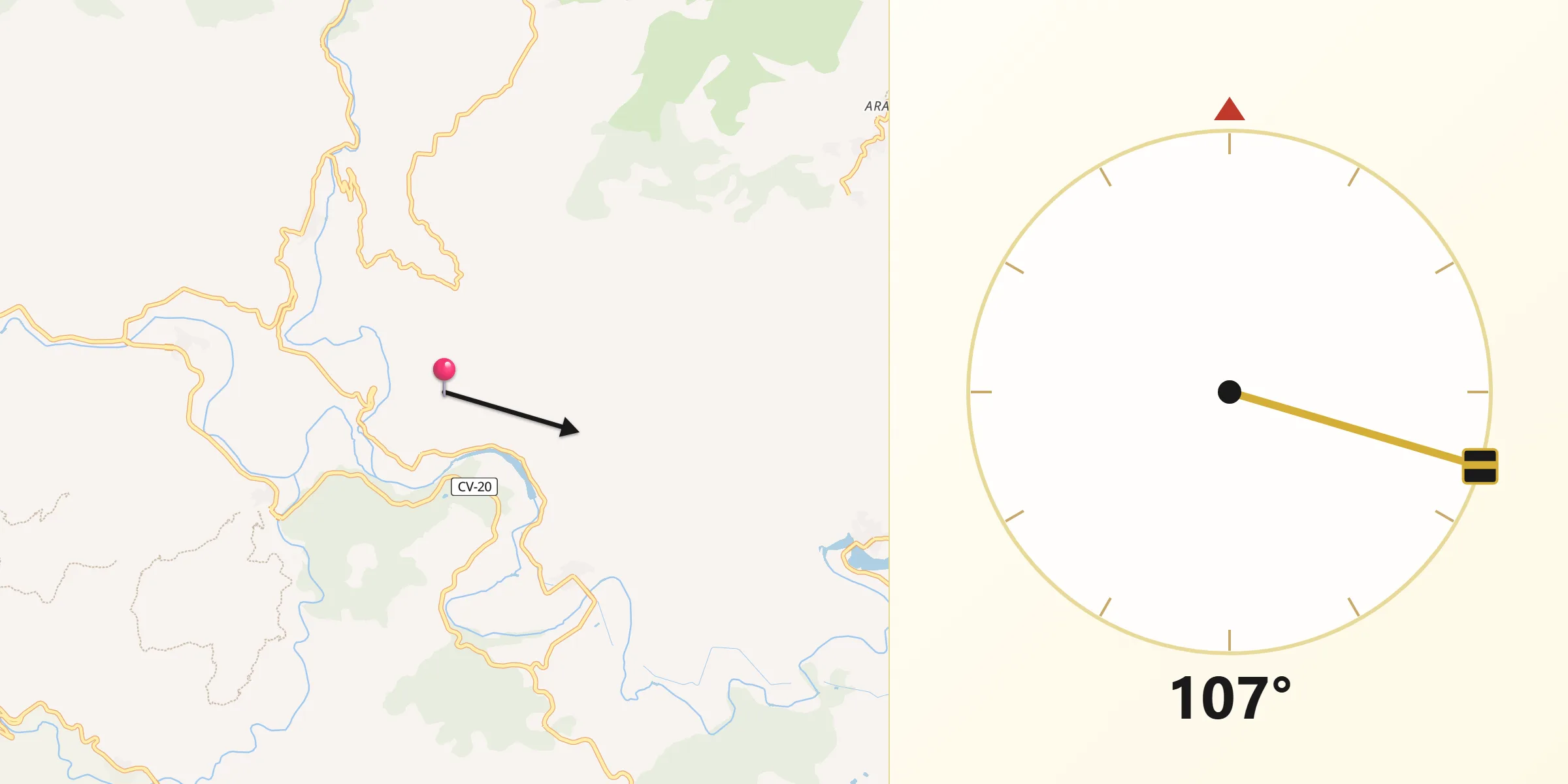 Dirección de la Qibla desde Vallat