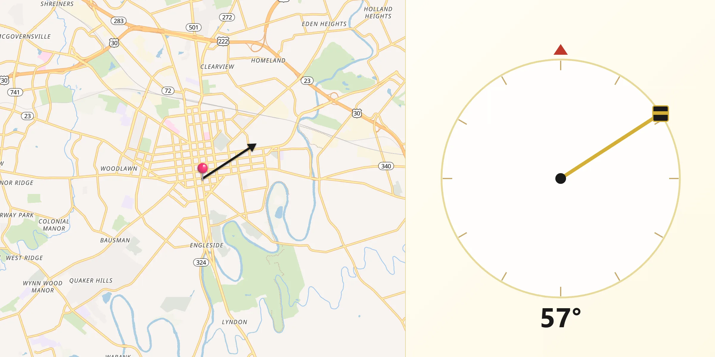 Dirección de la Qibla desde Lancaster