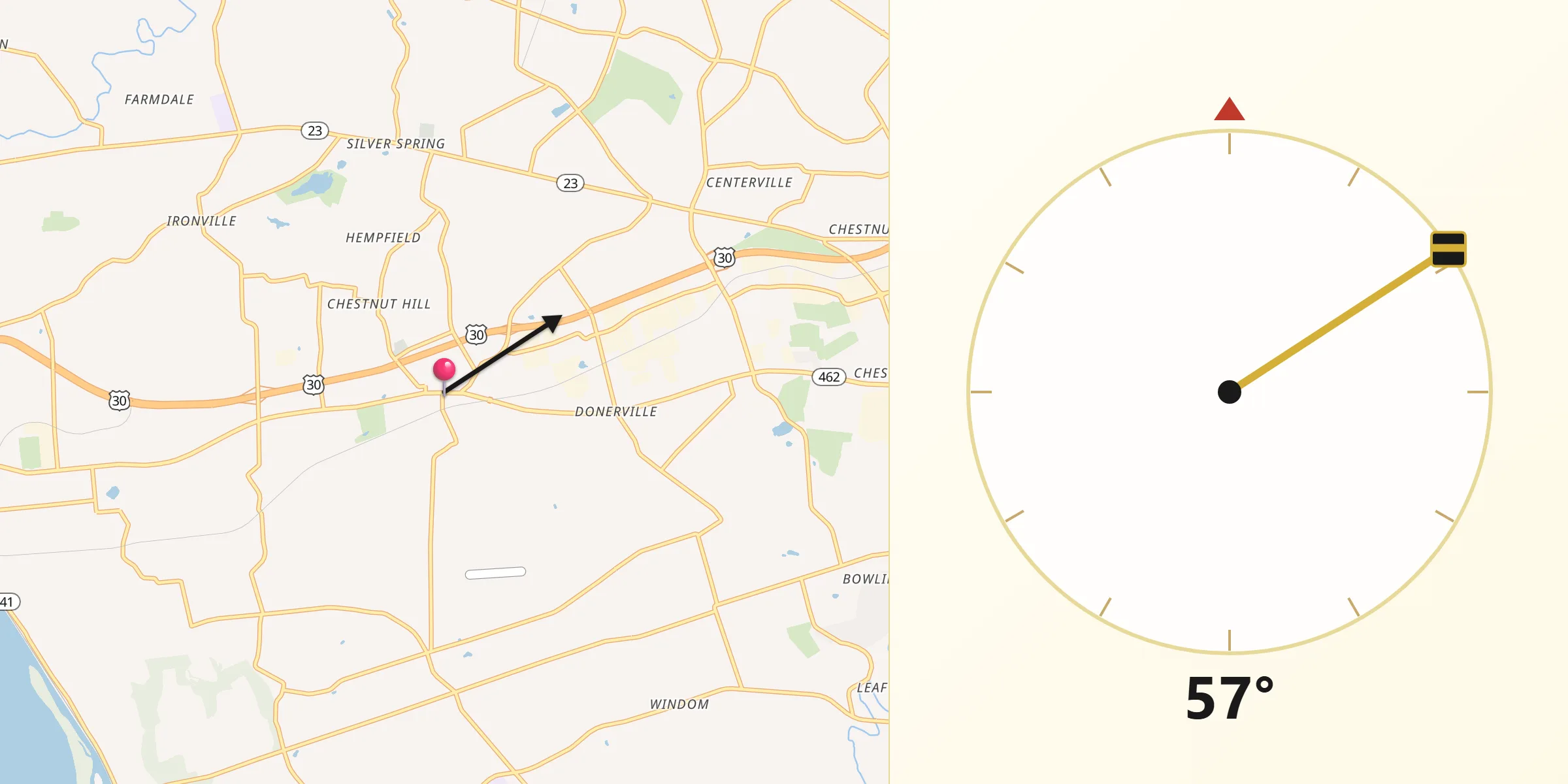 Qibla Direction from Mountville