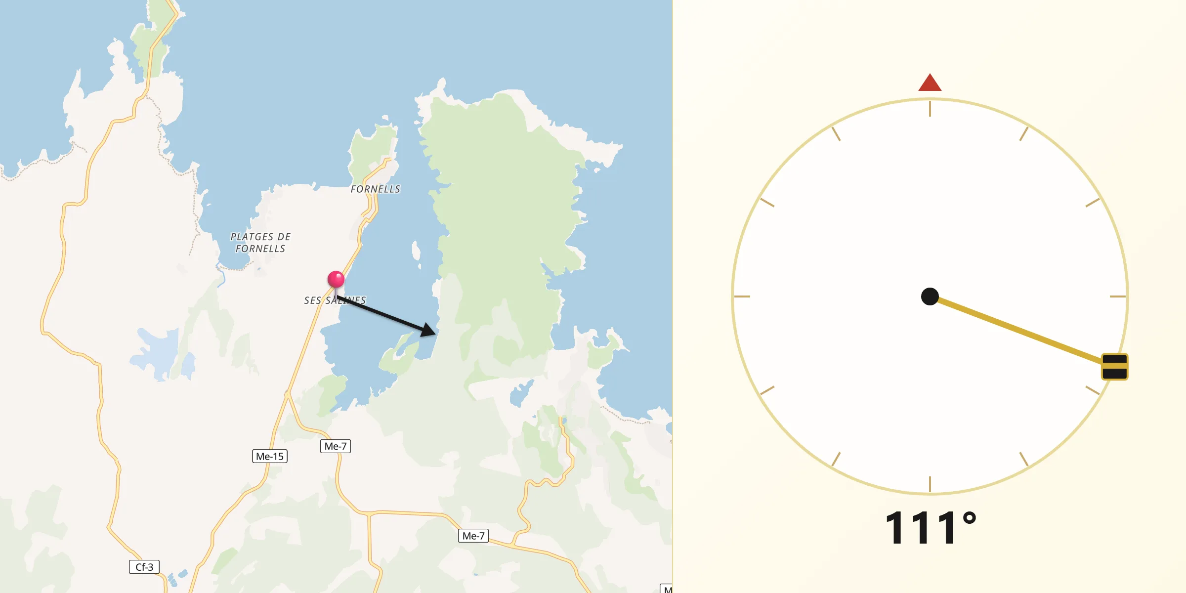 Dirección de la Qibla desde Salines Ses