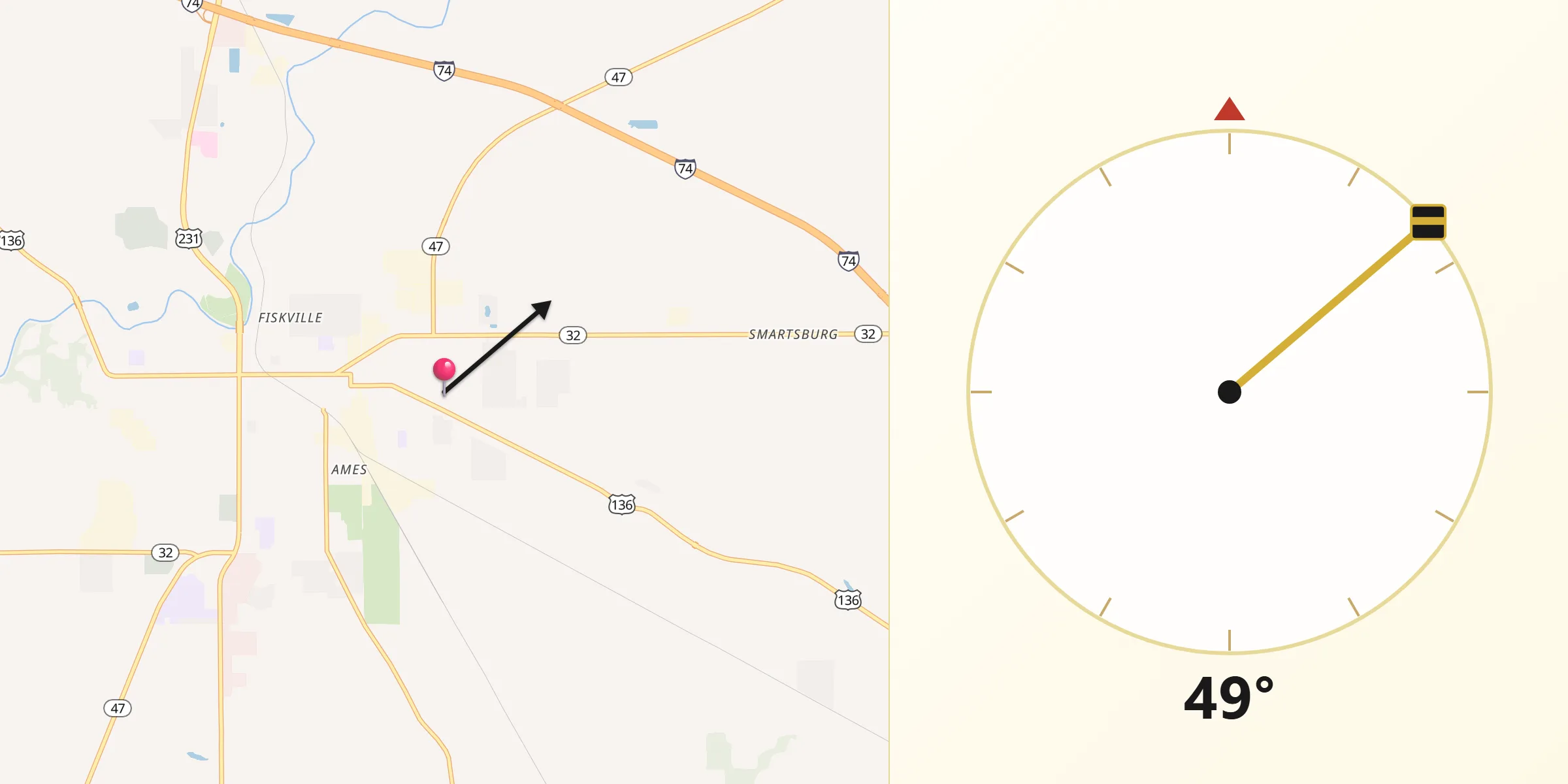 Qibla Direction from Crawfordsville
