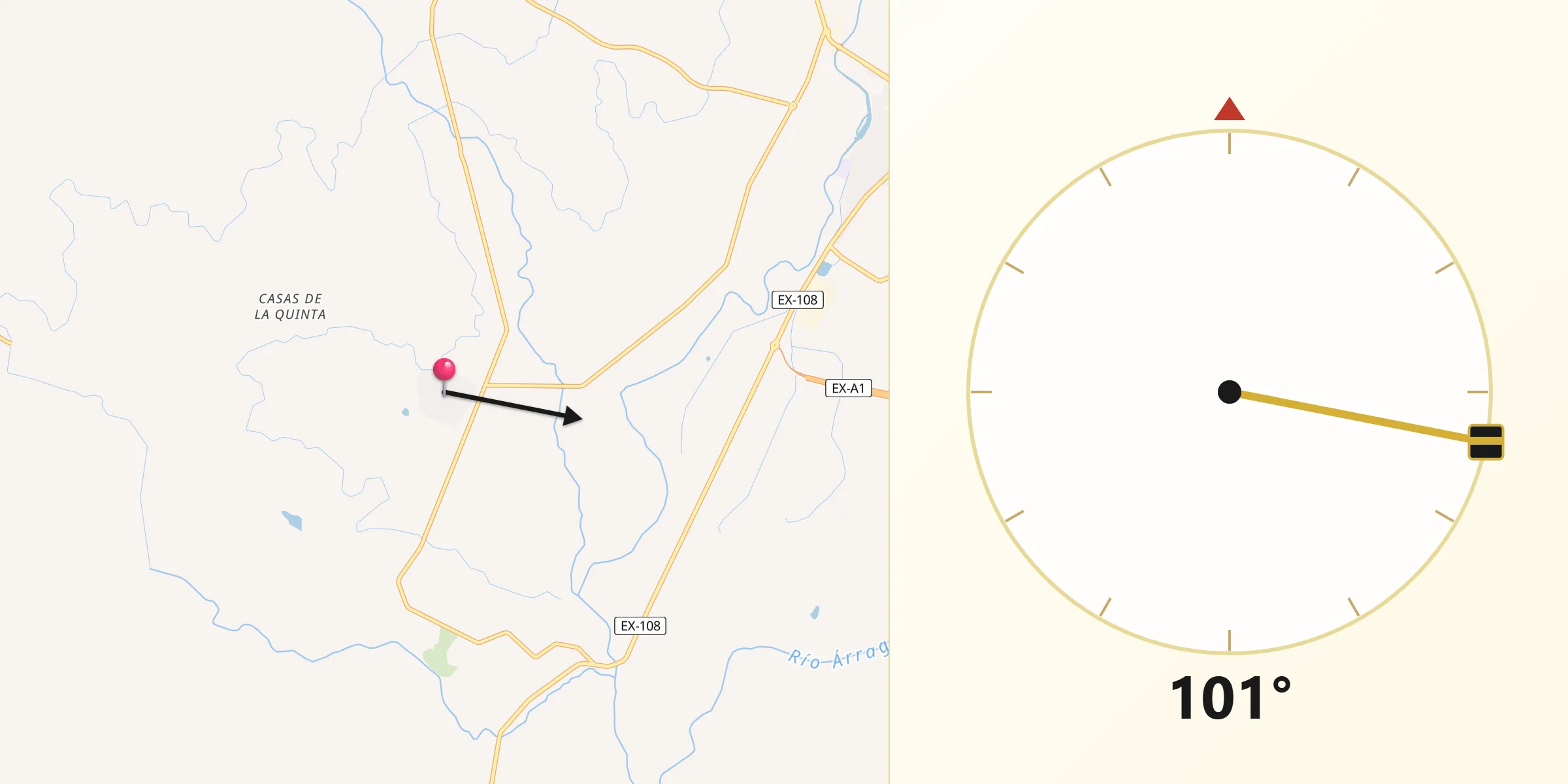 Dirección de la Qibla desde Vegaviana