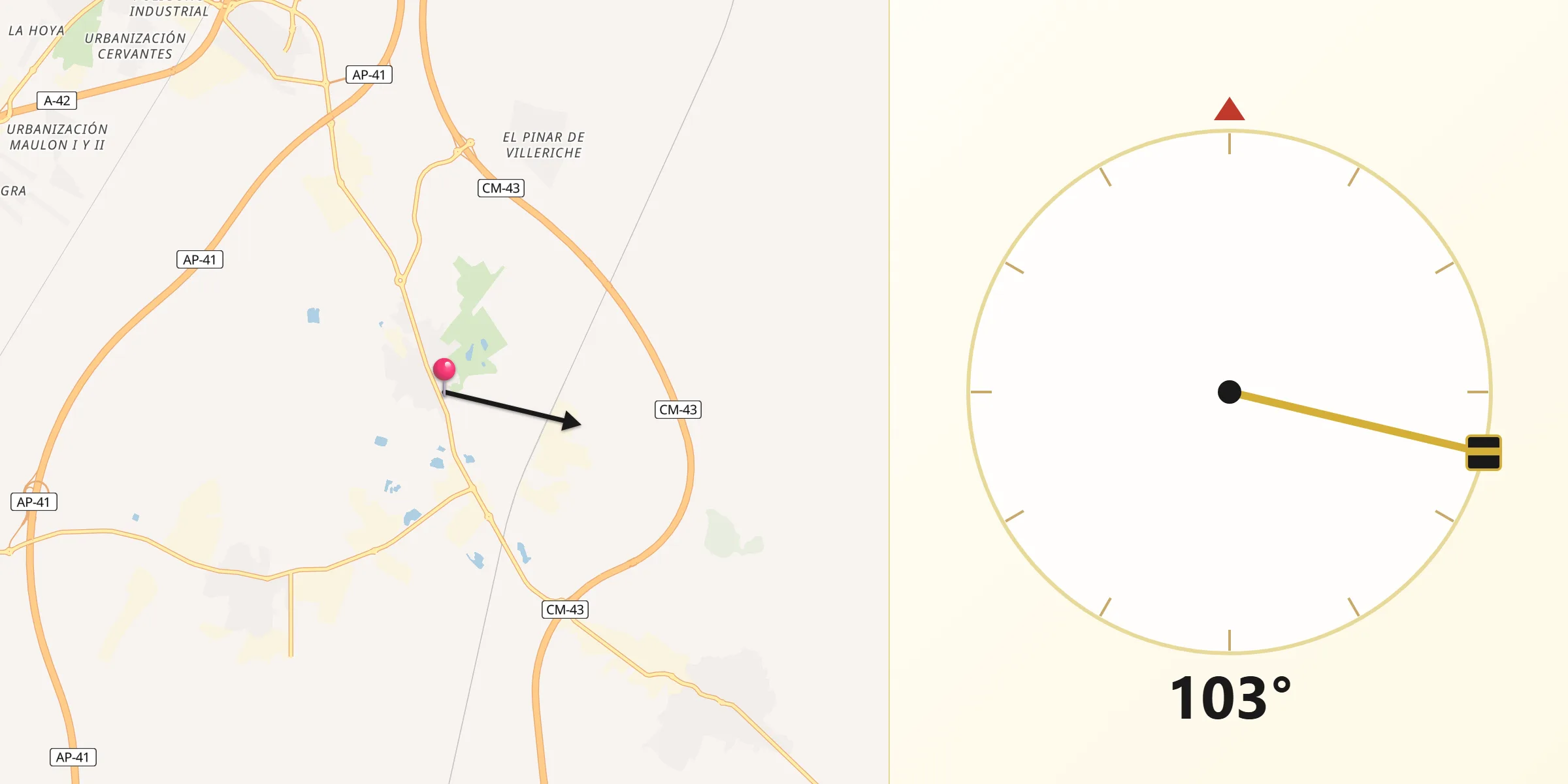 Dirección de la Qibla desde Pantoja