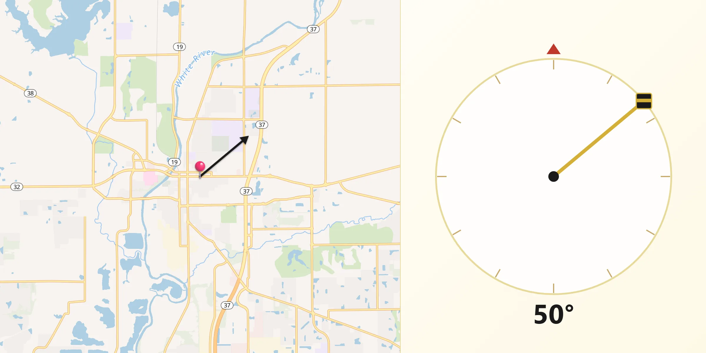 Qibla Direction from Noblesville