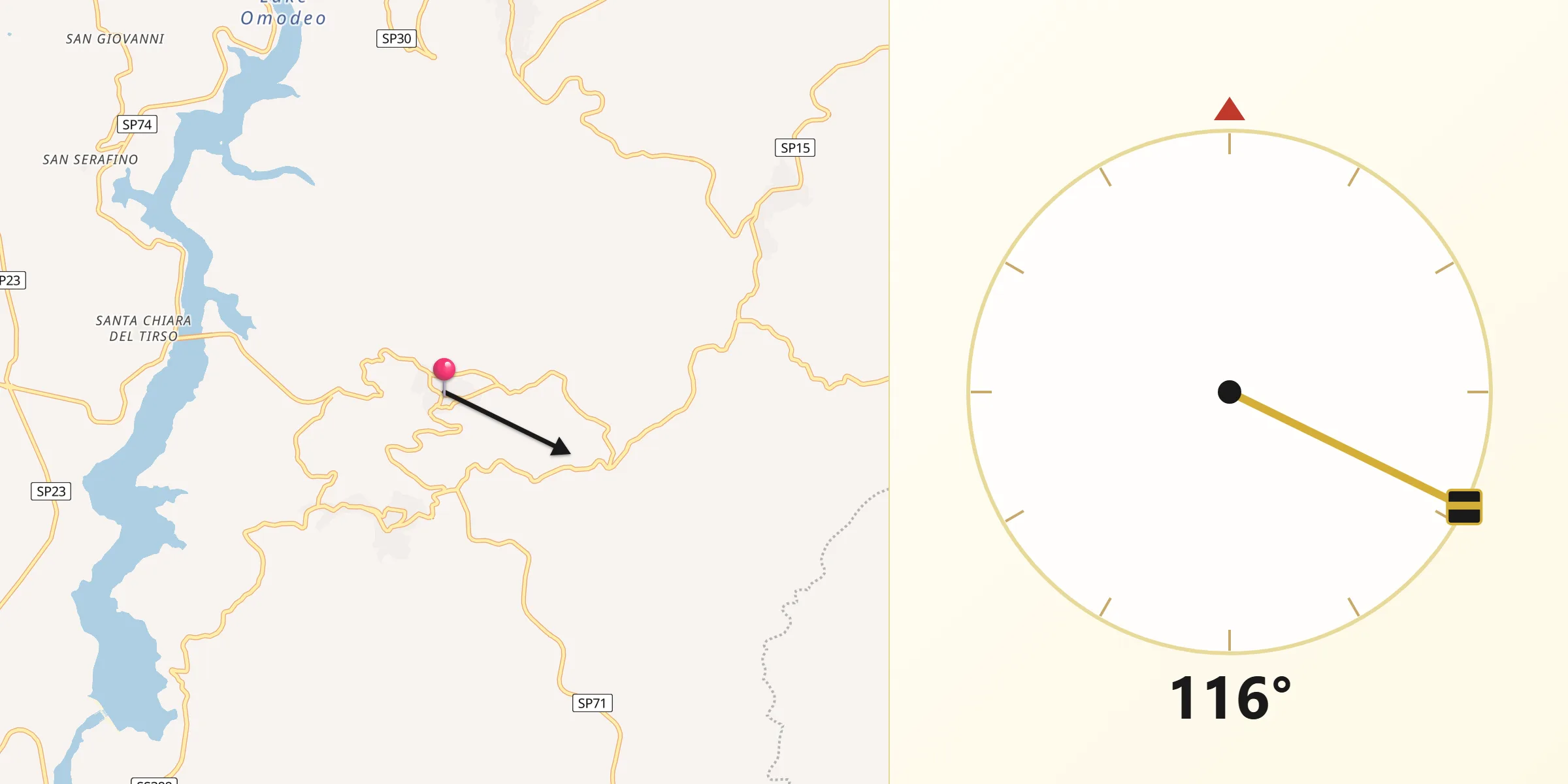 Direzione della Qibla da Ulà Tirso