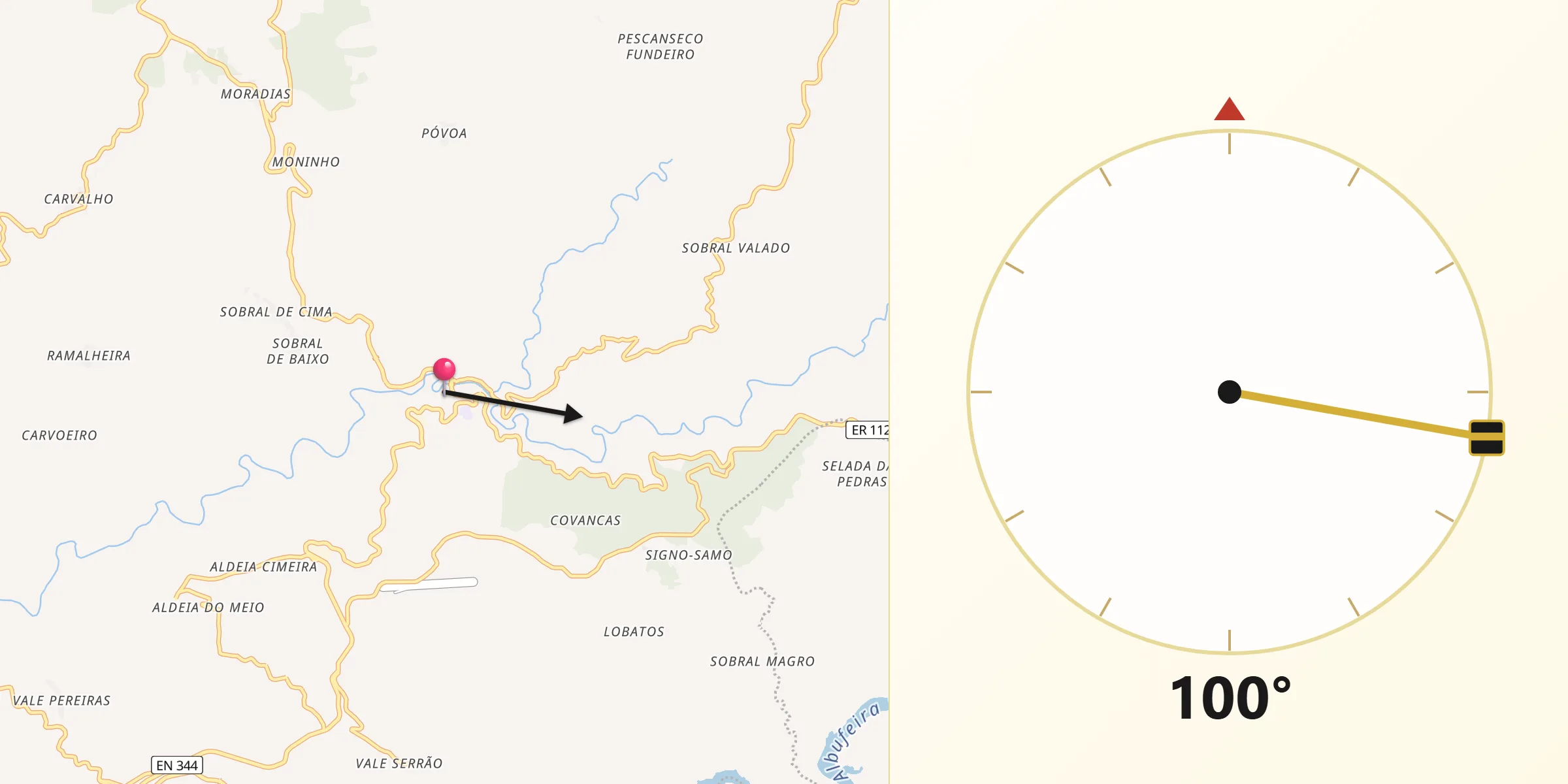 Direção da Qibla a partir de Pampilhosa da Serra