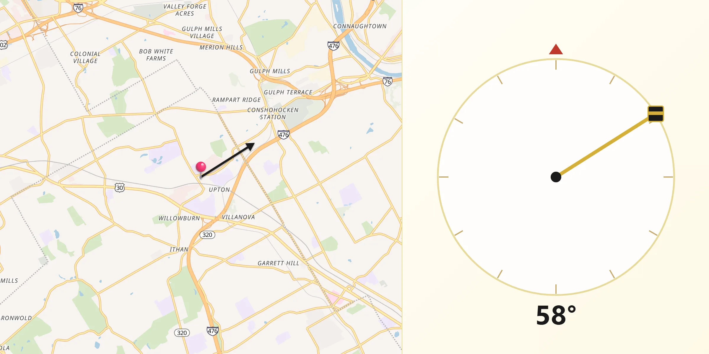 Qibla Direction from Radnor