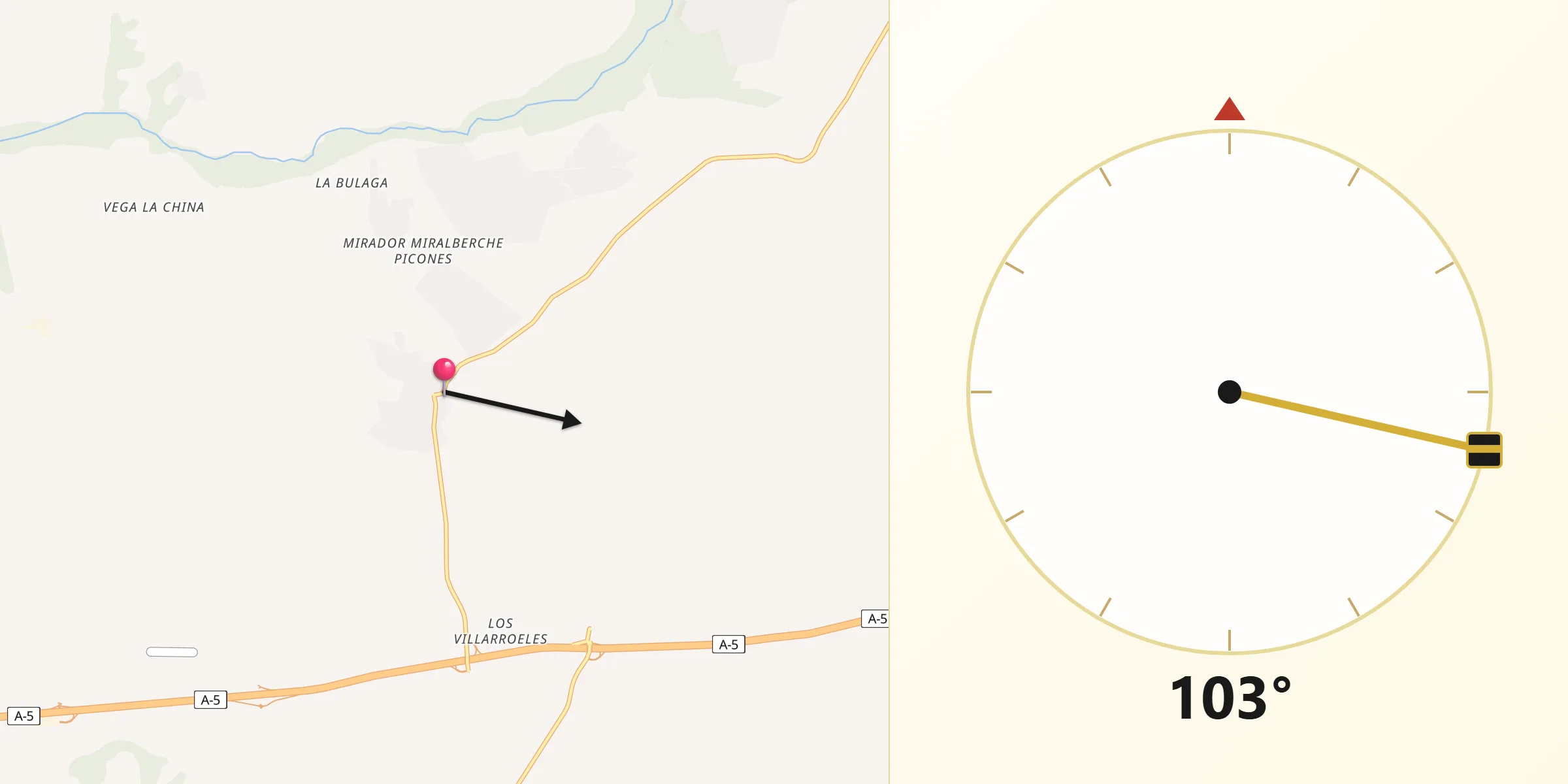 Dirección de la Qibla desde El Casar de Escalona