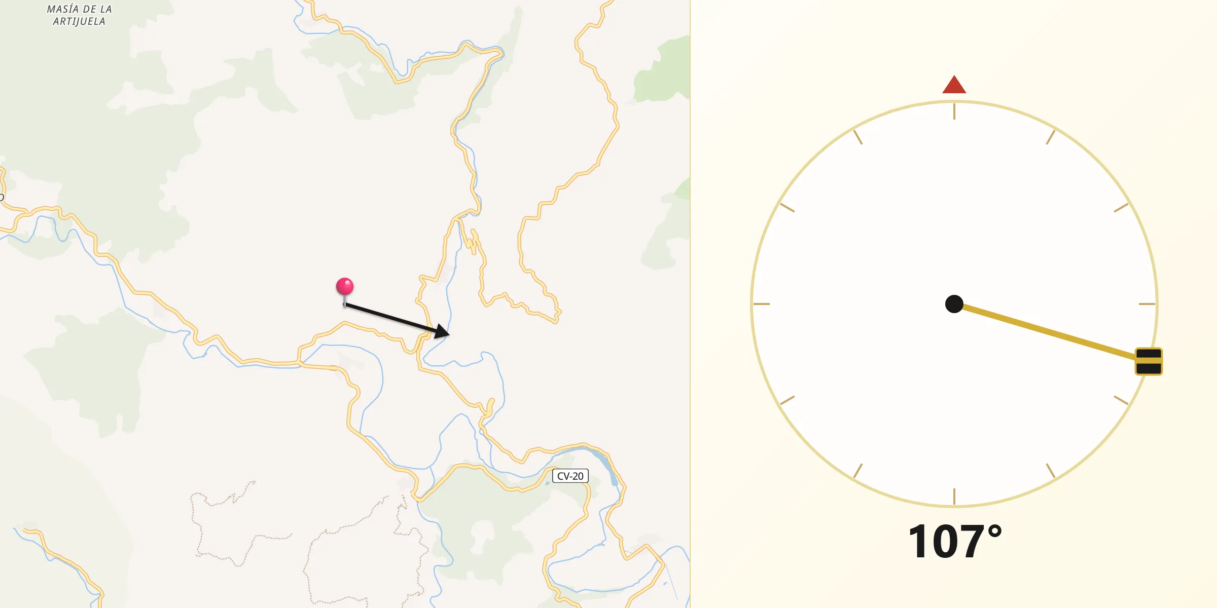 Dirección de la Qibla desde Toga