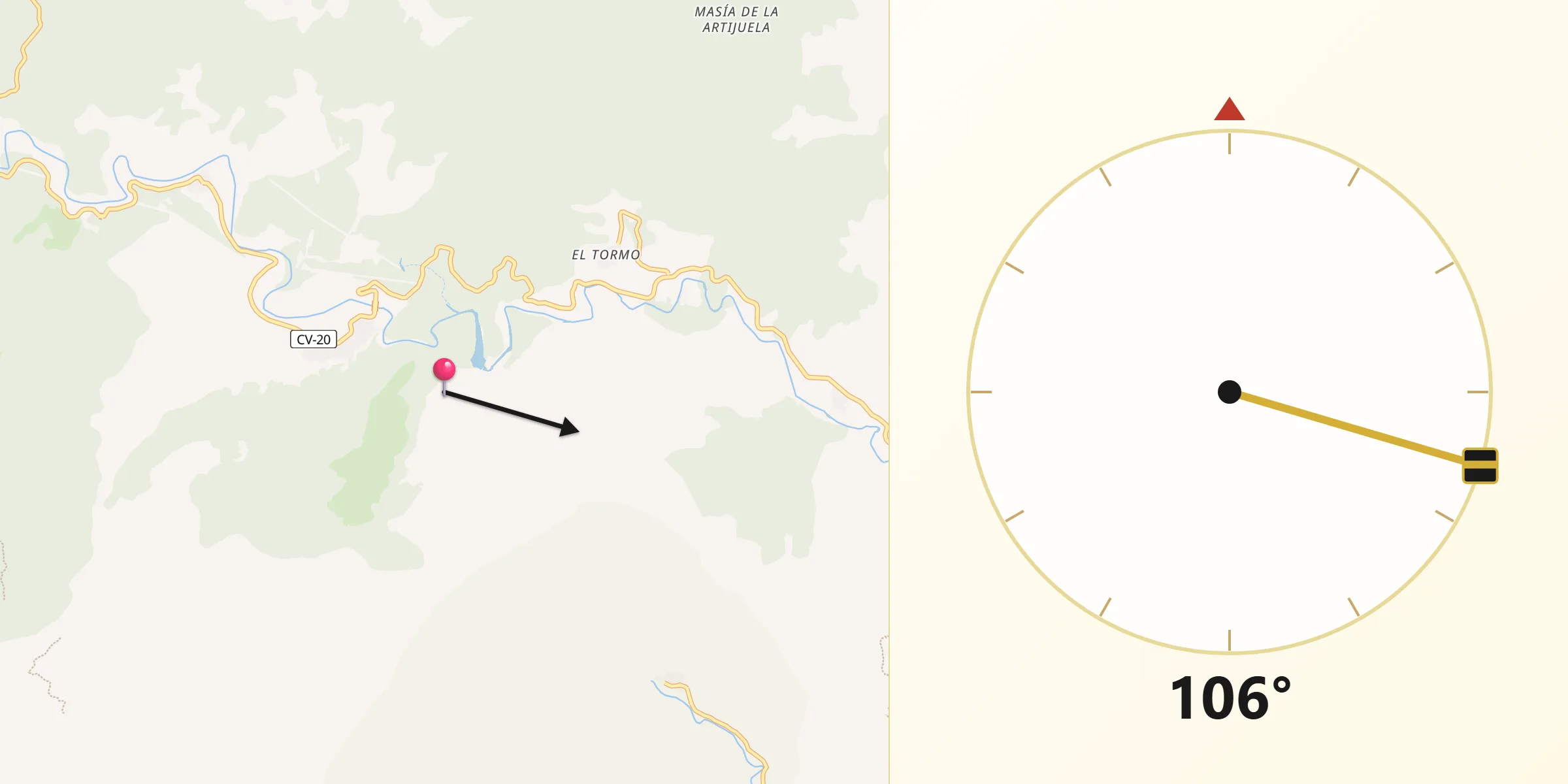 Dirección de la Qibla desde Cirat