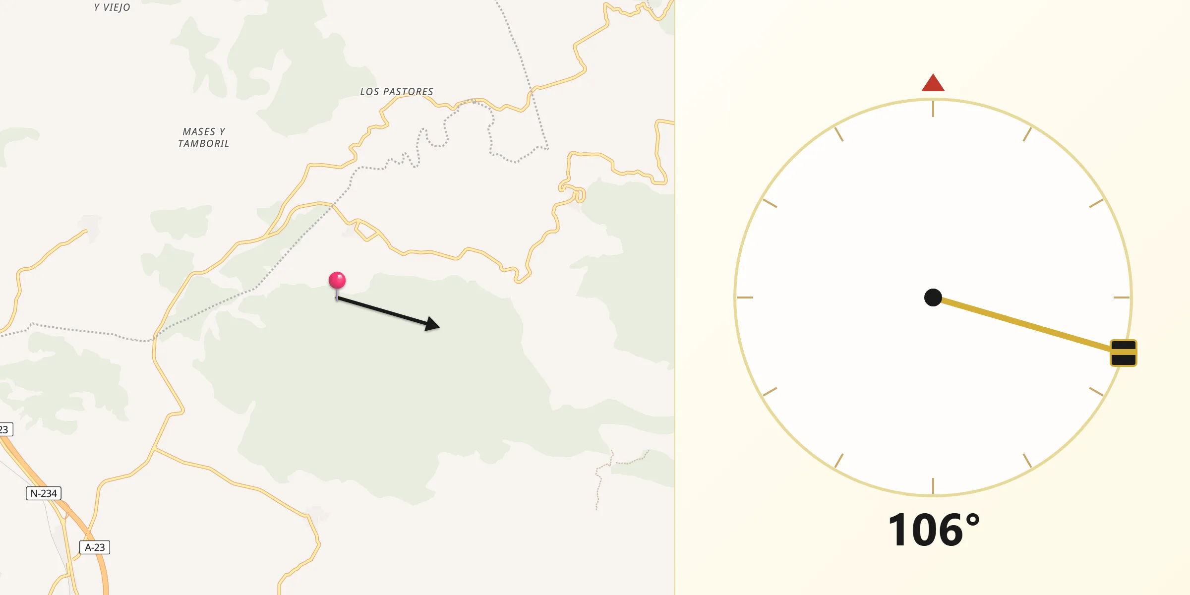 Dirección de la Qibla desde Villanueva de Viver