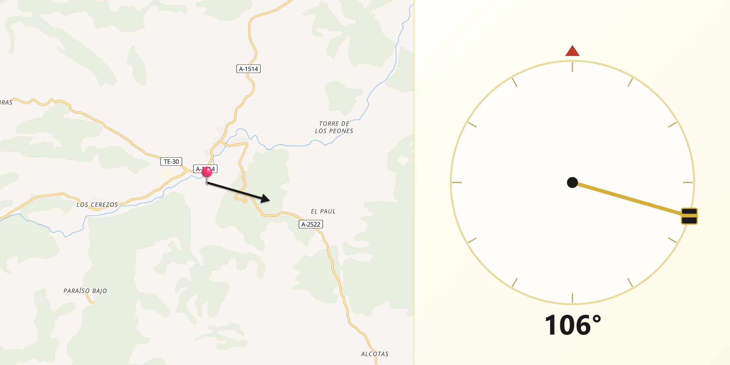 Dirección de la Qibla desde Manzanera