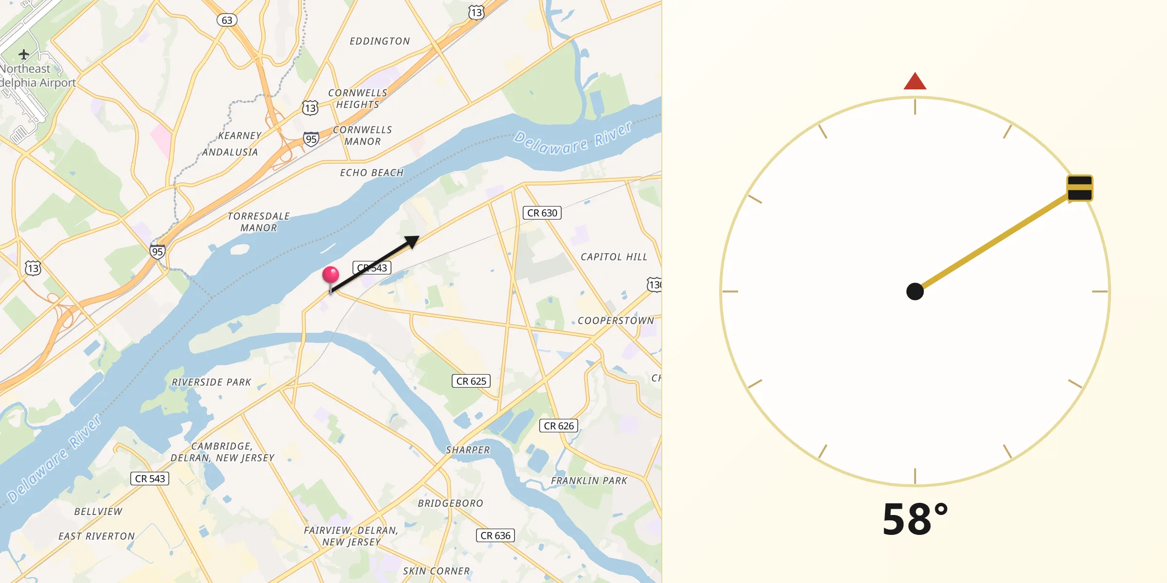 Qibla Direction from Delanco