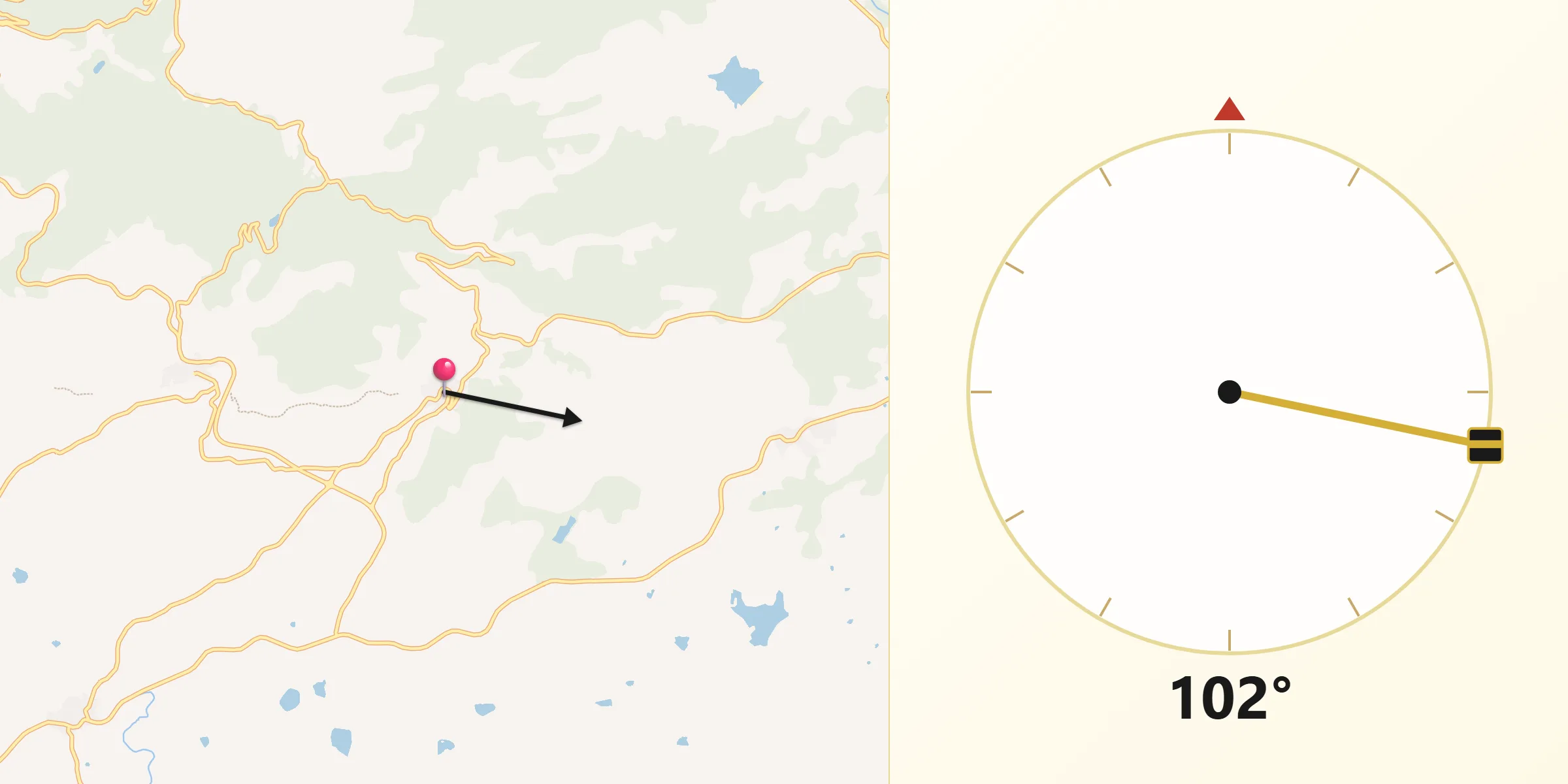 Dirección de la Qibla desde Pasarón de la Vera