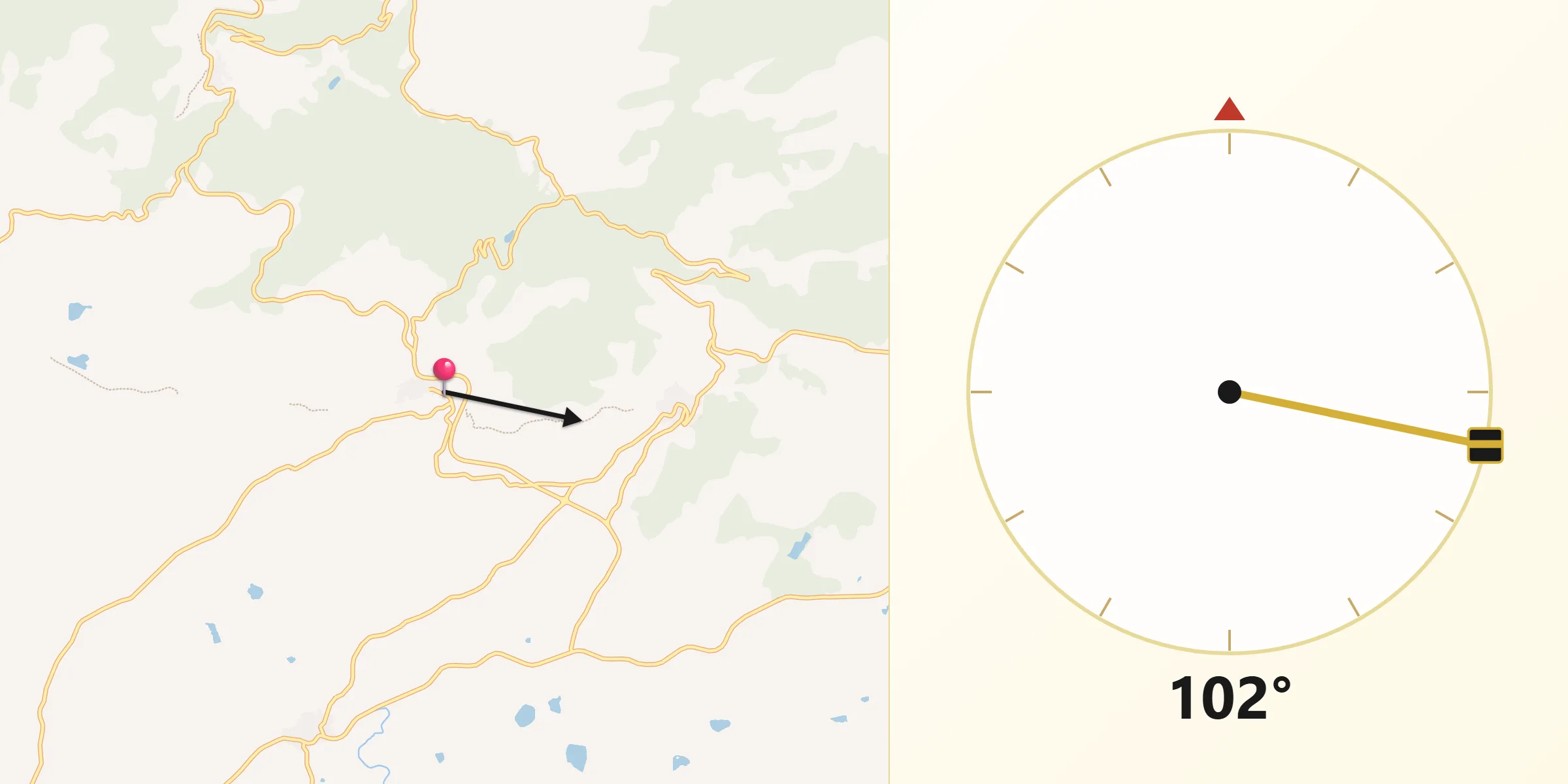 Dirección de la Qibla desde Arroyomolinos de la Vera