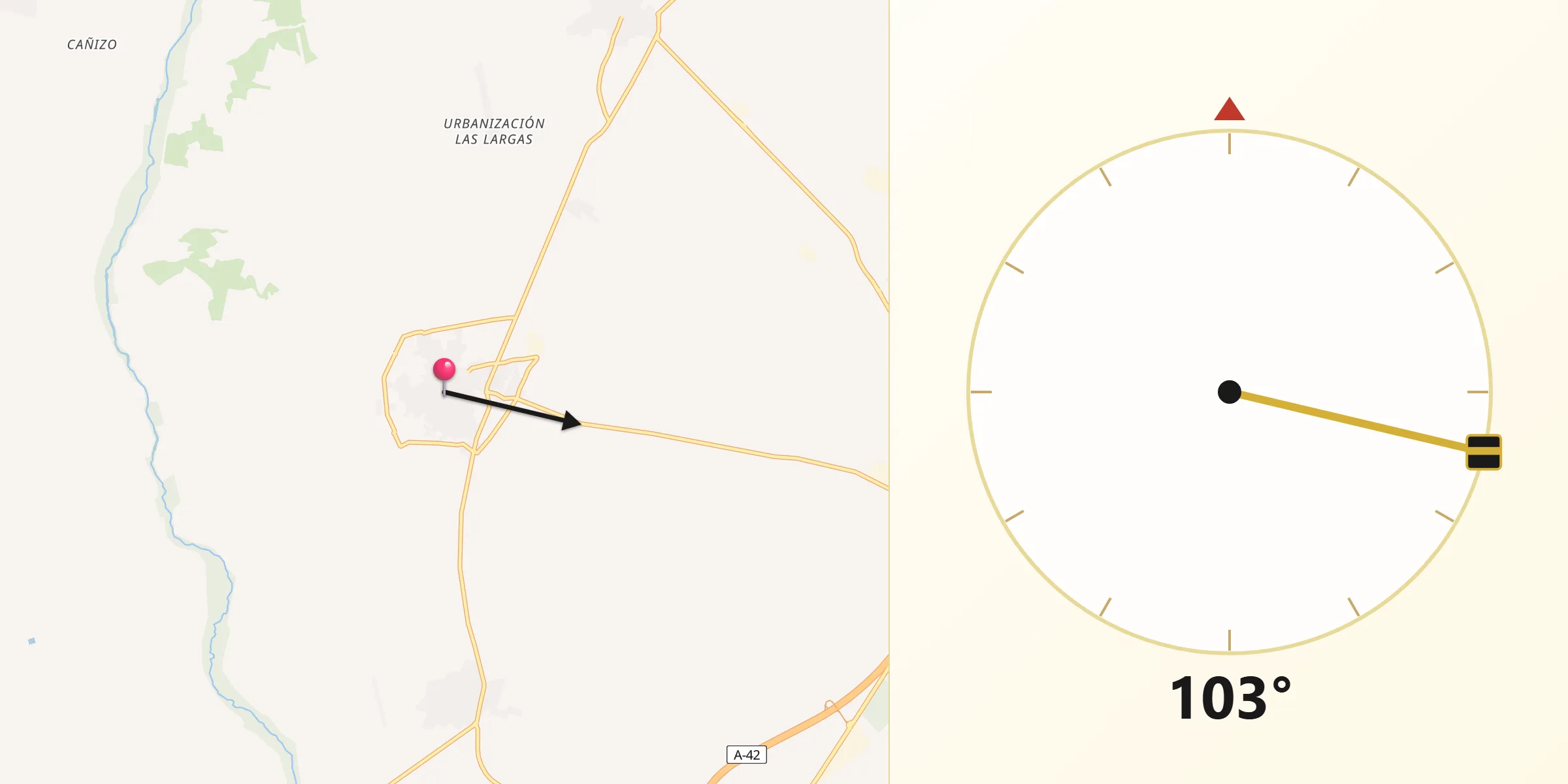 Dirección de la Qibla desde Recas