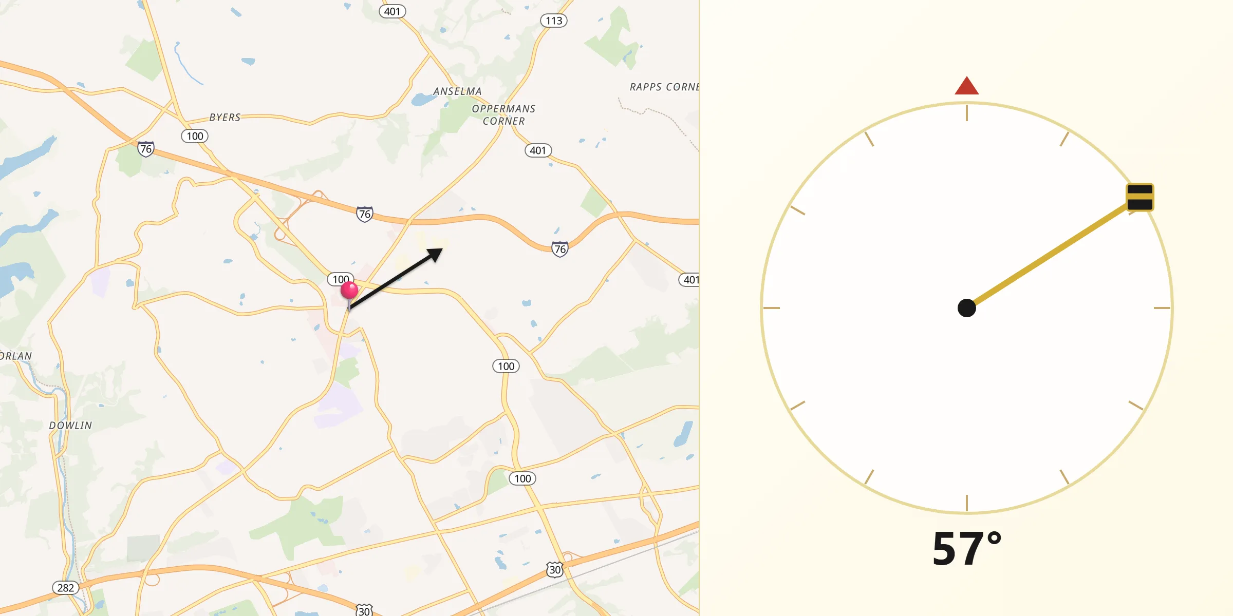 Qibla Direction from Lionville