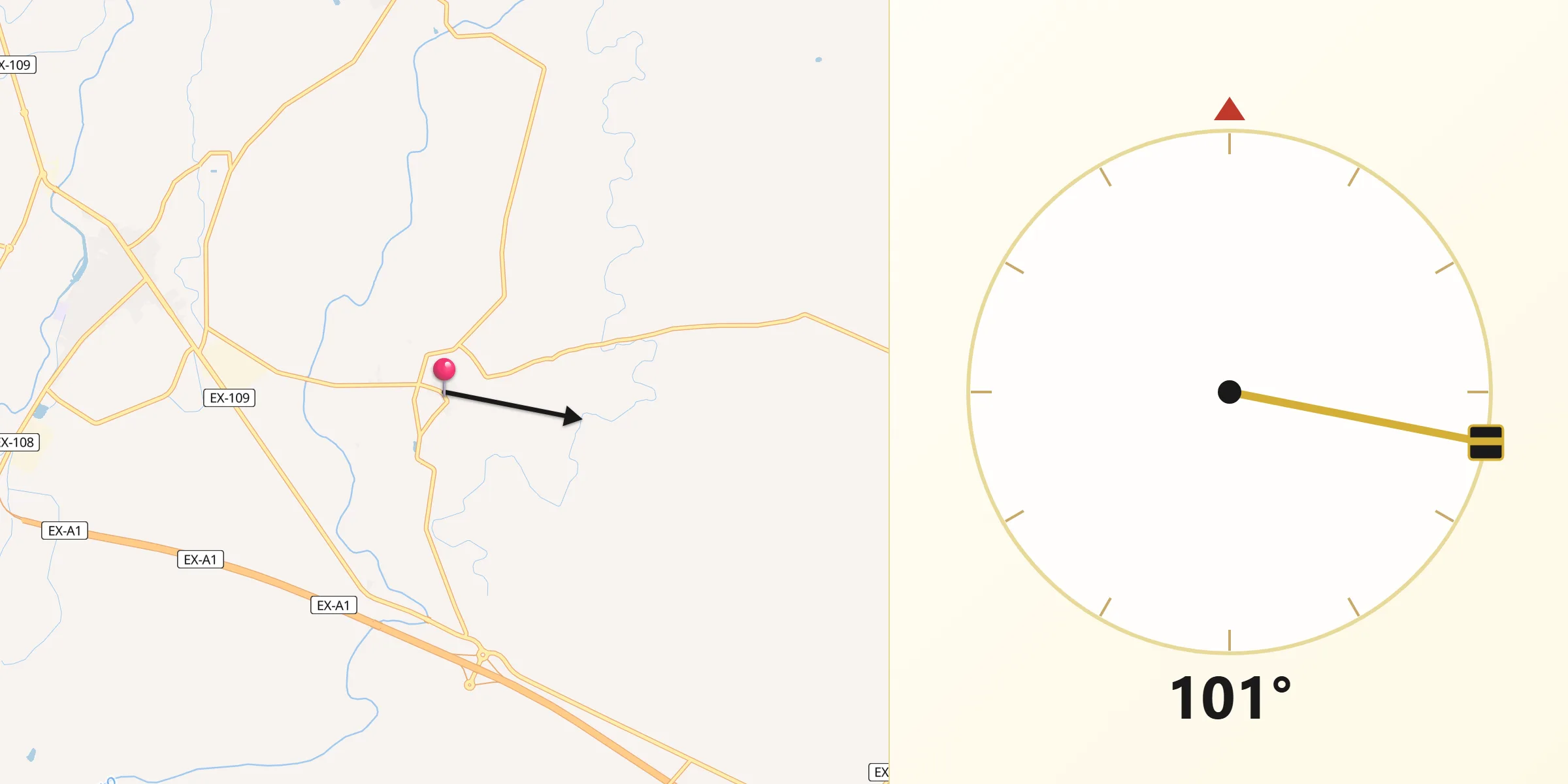 Dirección de la Qibla desde Huélaga