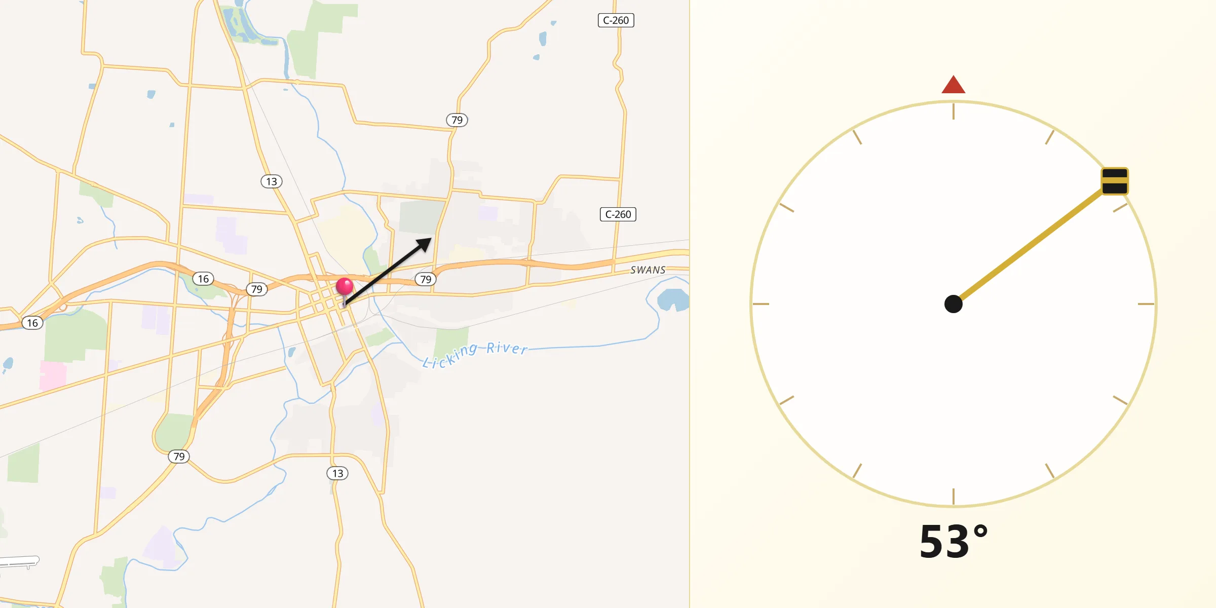 Dirección de la Qibla desde Newark