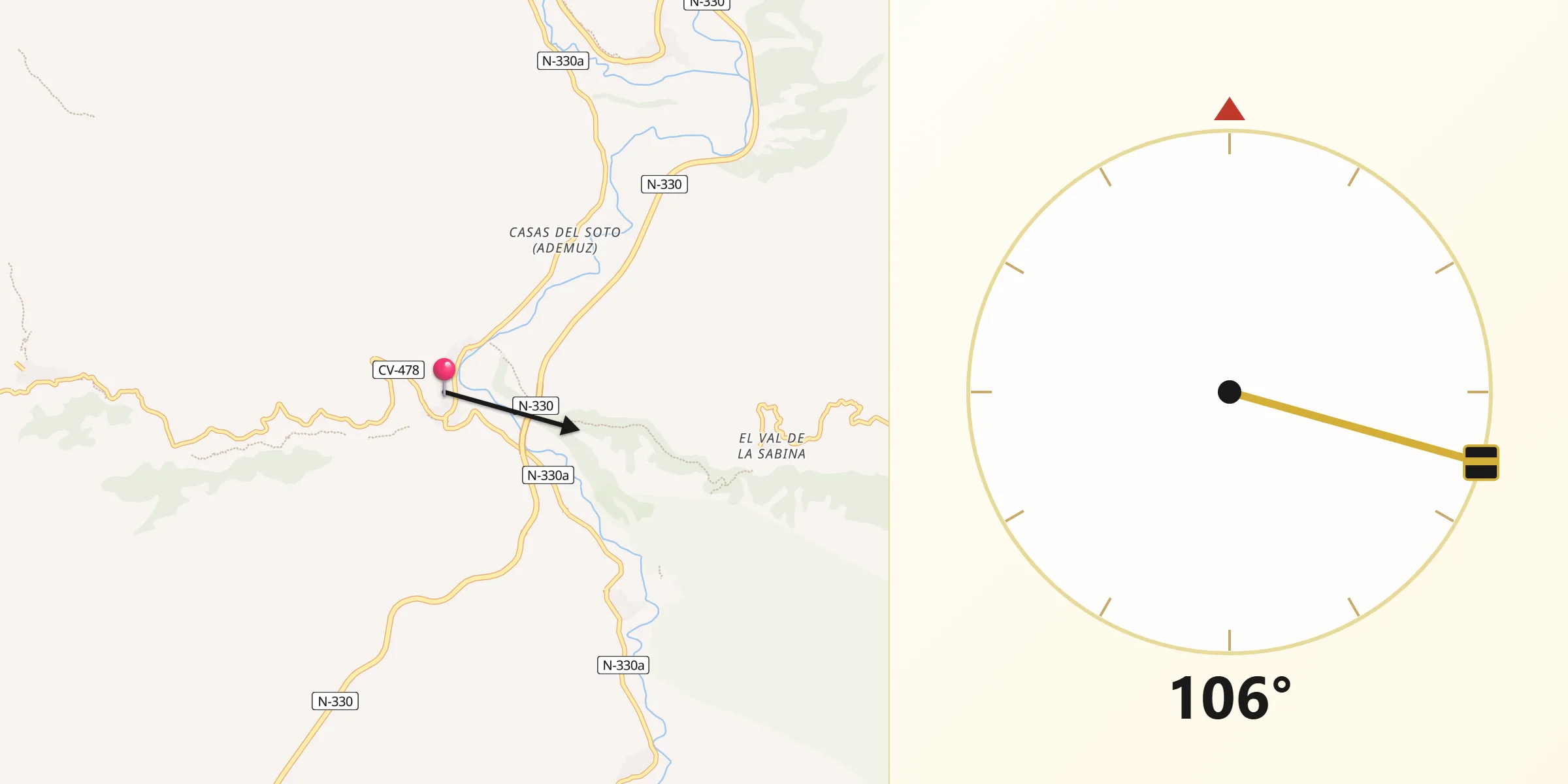 Dirección de la Qibla desde Ademuz