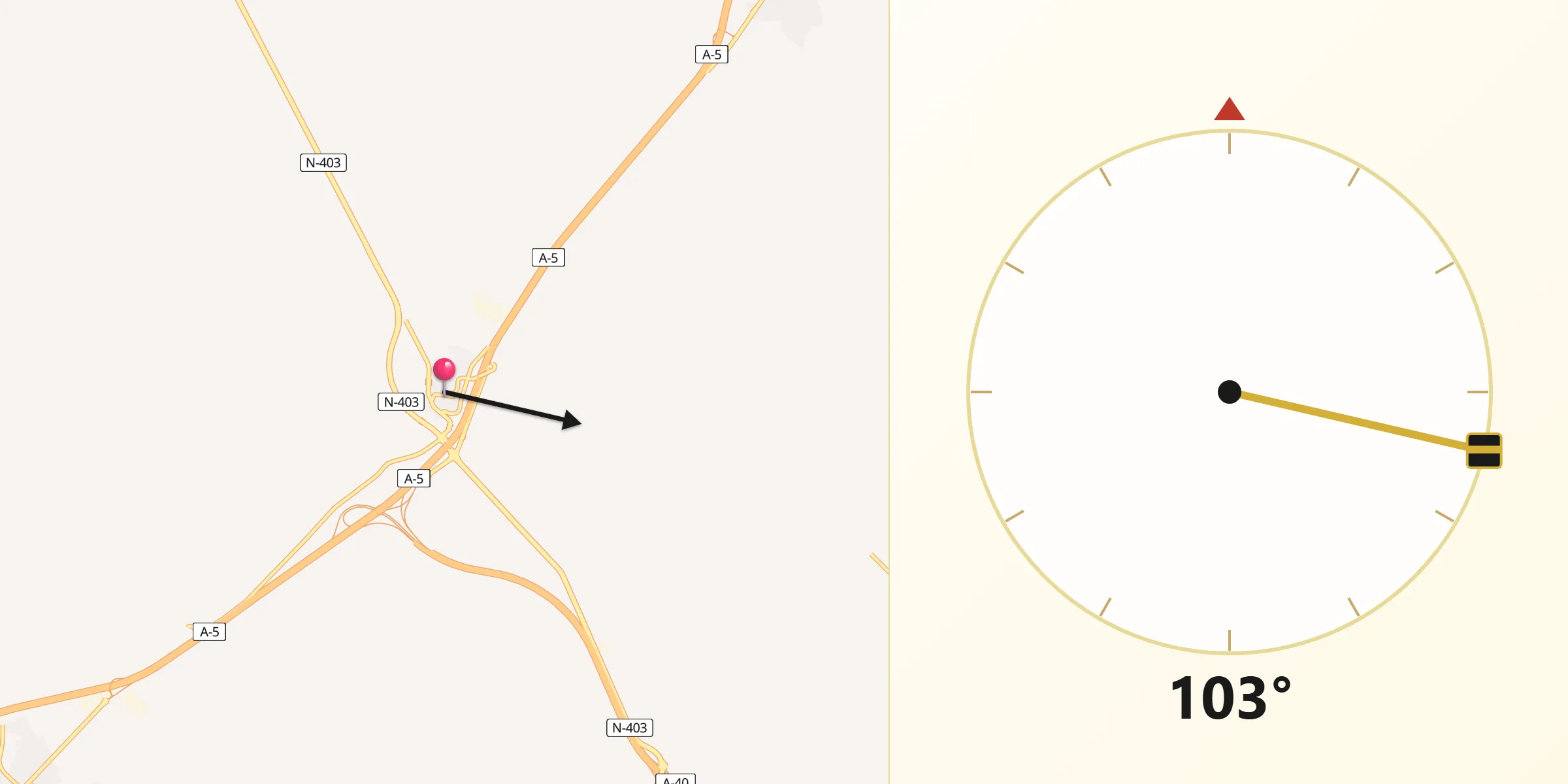 Dirección de la Qibla desde Maqueda