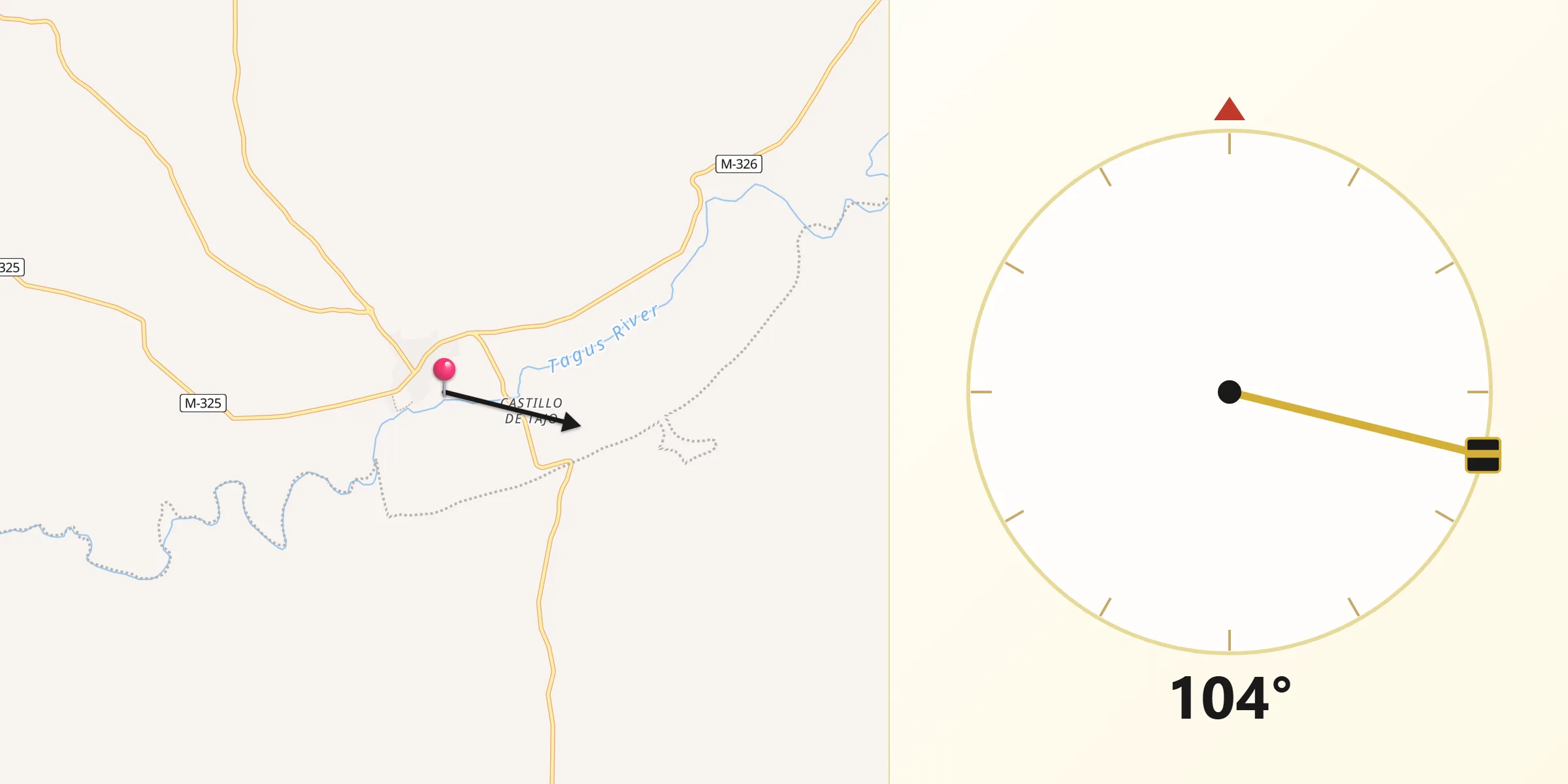 Dirección de la Qibla desde Villamanrique de Tajo