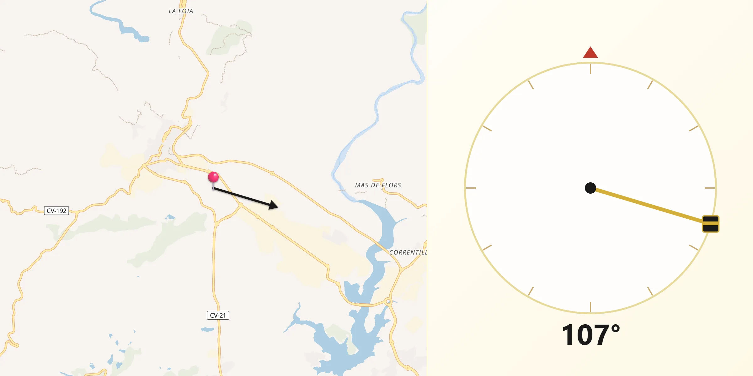 Dirección de la Qibla desde l'Alcora