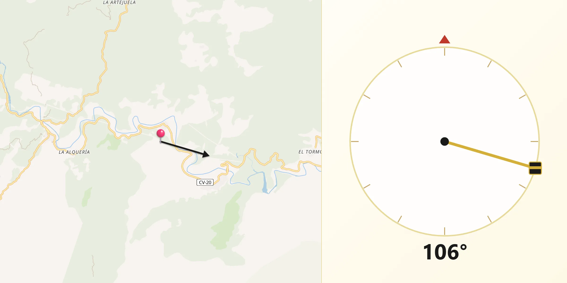Dirección de la Qibla desde Arañuel