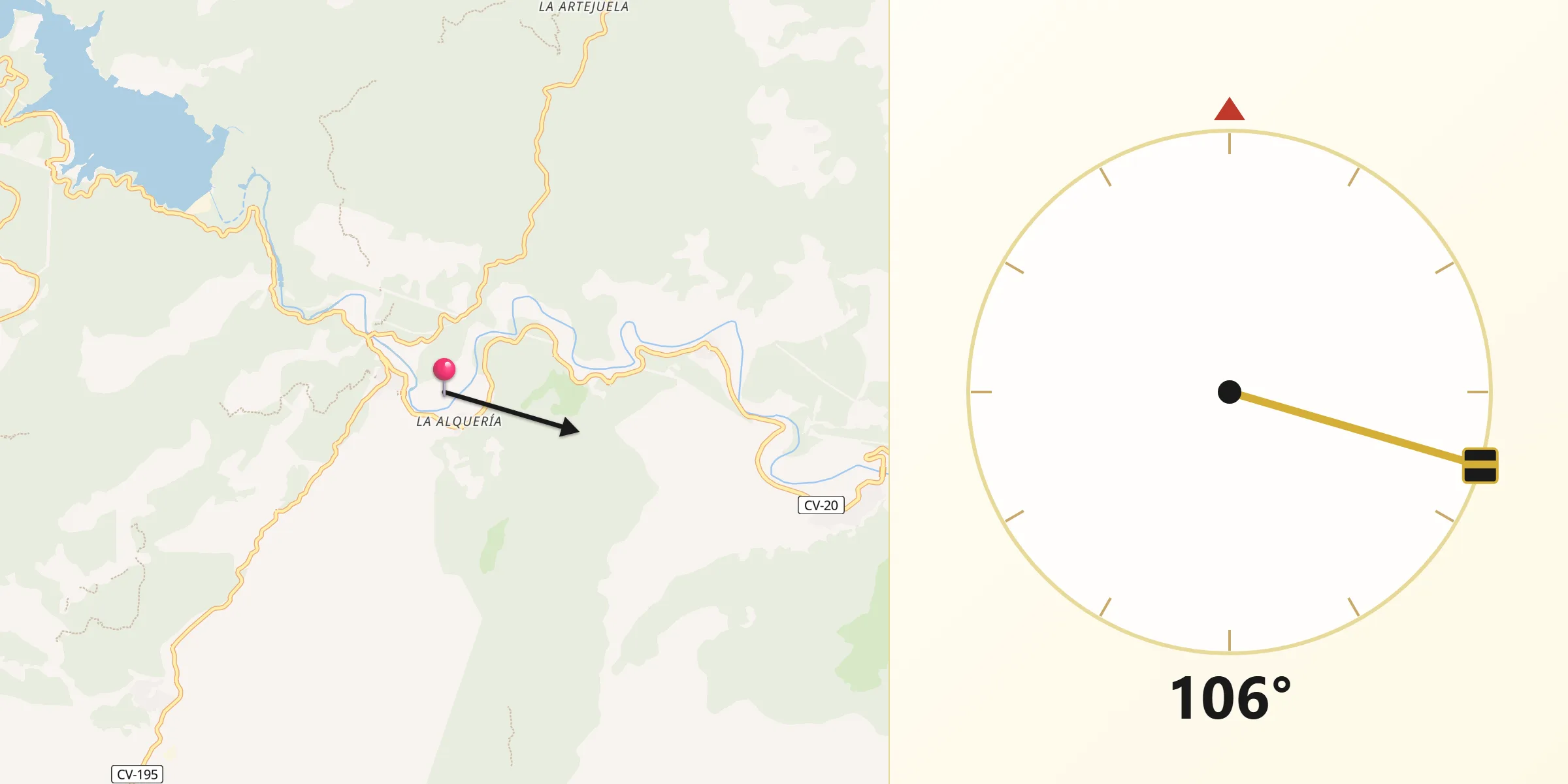 Dirección de la Qibla desde Montanejos