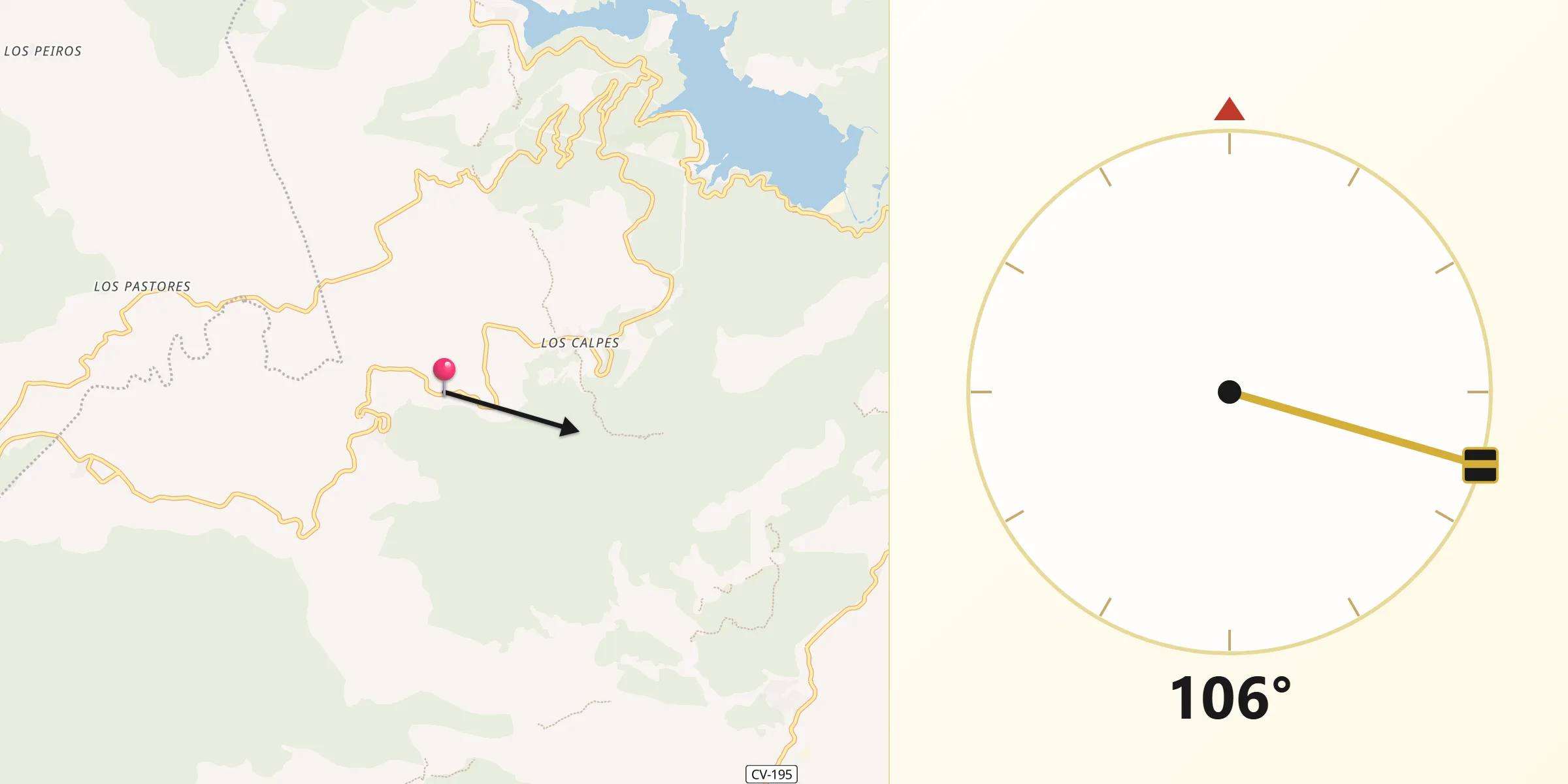Dirección de la Qibla desde Fuente la Reina