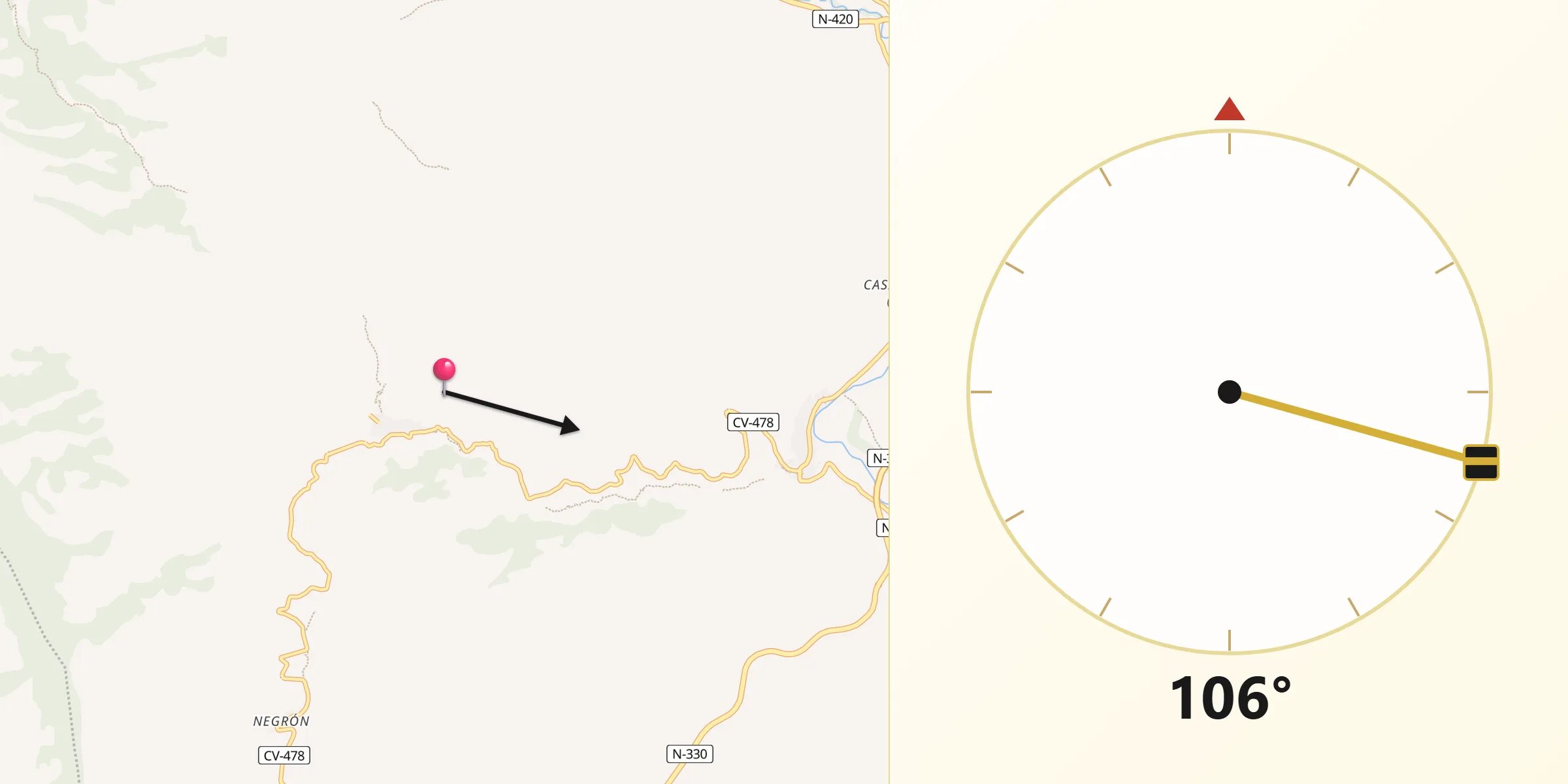 Dirección de la Qibla desde Vallanca