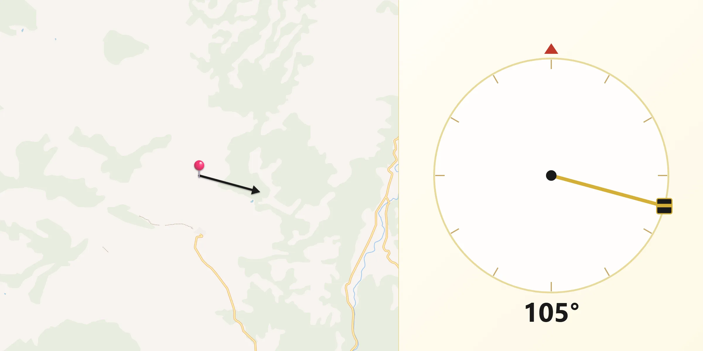 Dirección de la Qibla desde La Cierva