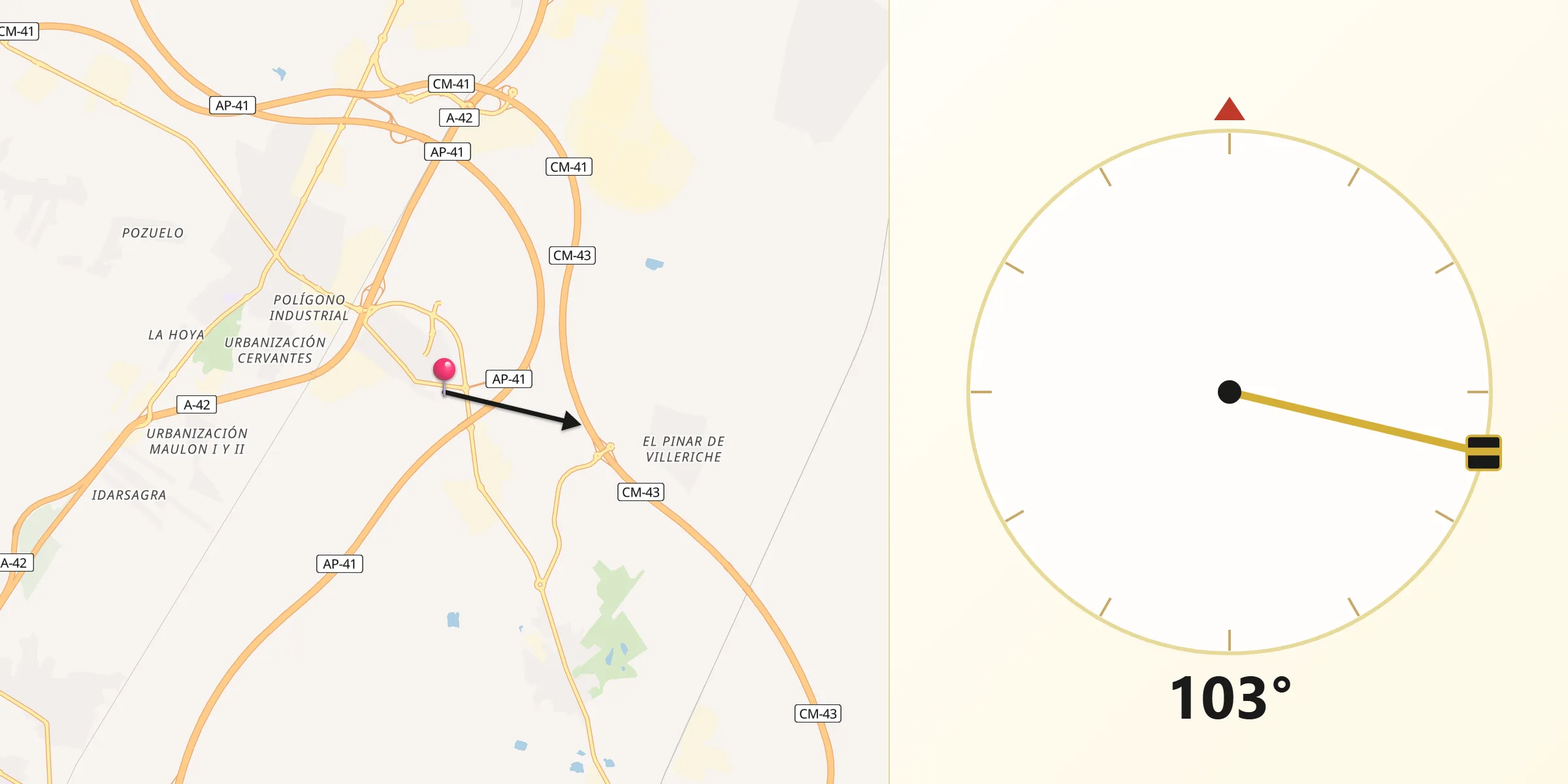 Dirección de la Qibla desde Numancia de la Sagra