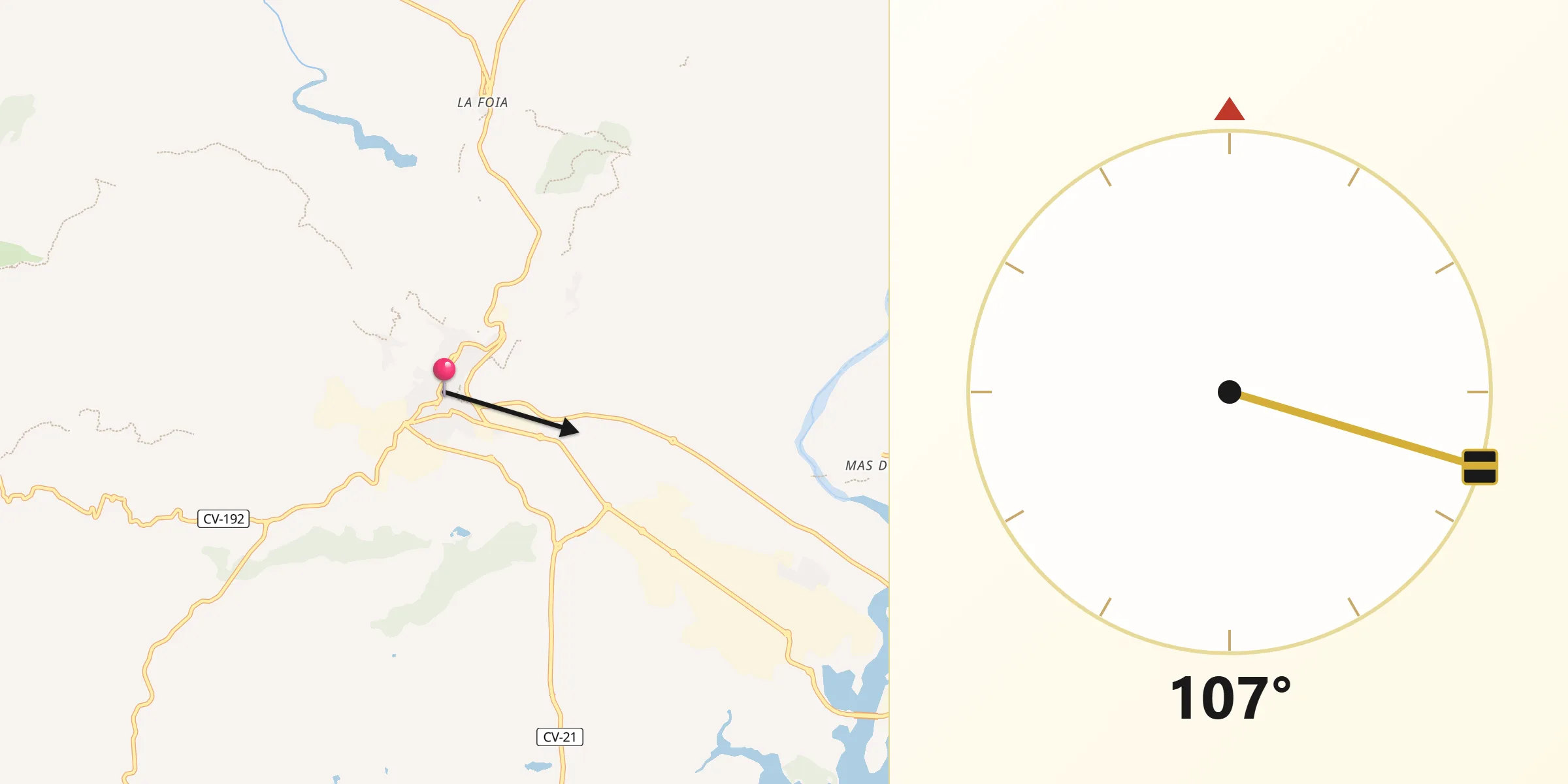Dirección de la Qibla desde Alcora l